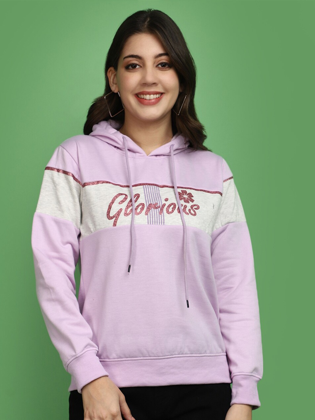 

V-Mart Colourblocked Hooded Cotton Pullover, Lavender