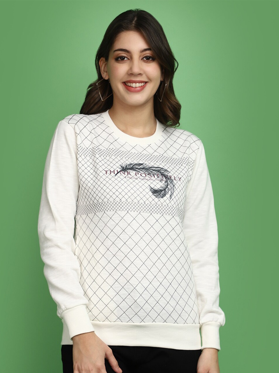 

V-Mart Typography Printed Round Neck Cotton Sweatshirt, Off white