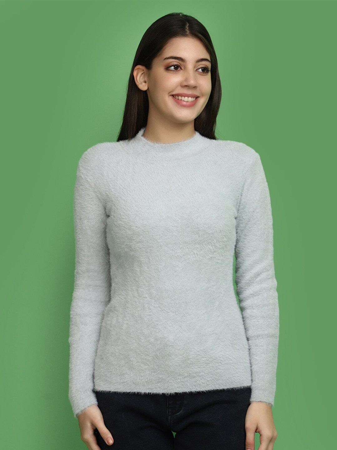 

V-Mart Self Design Fuzzy Cotton Sweater, Grey