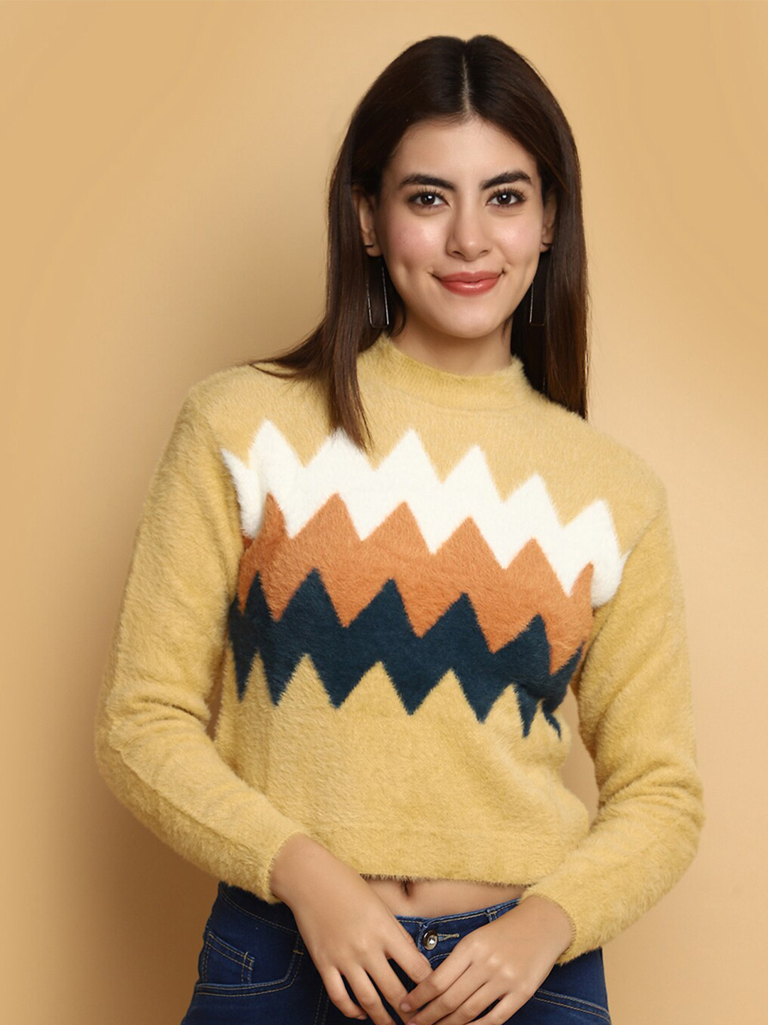 

V-Mart Self Design Round Neck Cotton Pullover Sweatshirt, Gold