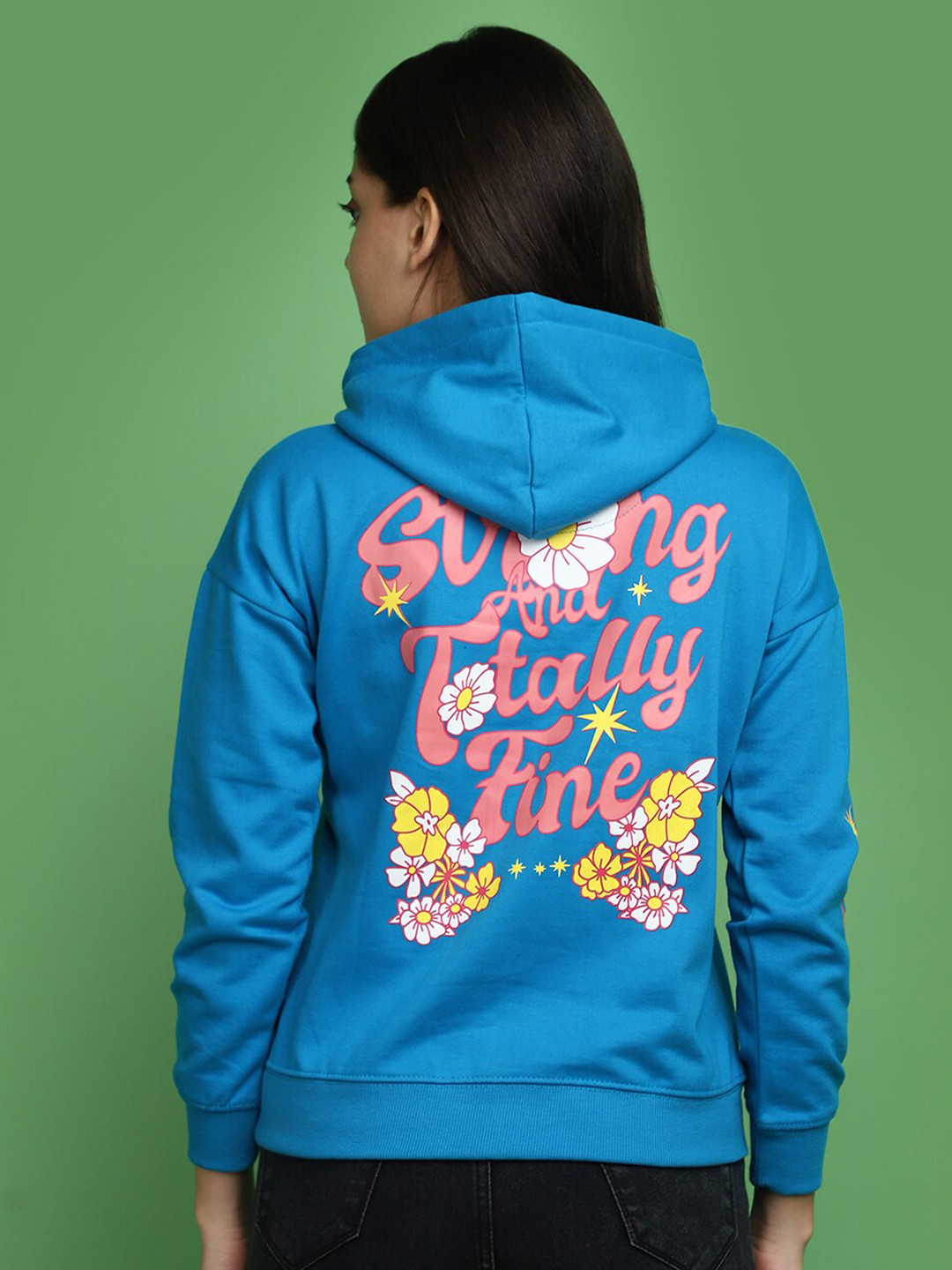 

V-Mart Typography Printed Hooded Cotton Sweatshirt, Blue