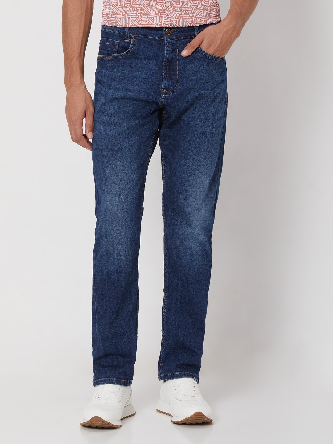 

Mufti Men Straight Fit Mid-Rise Clean Look Stretchable Jeans, Navy blue