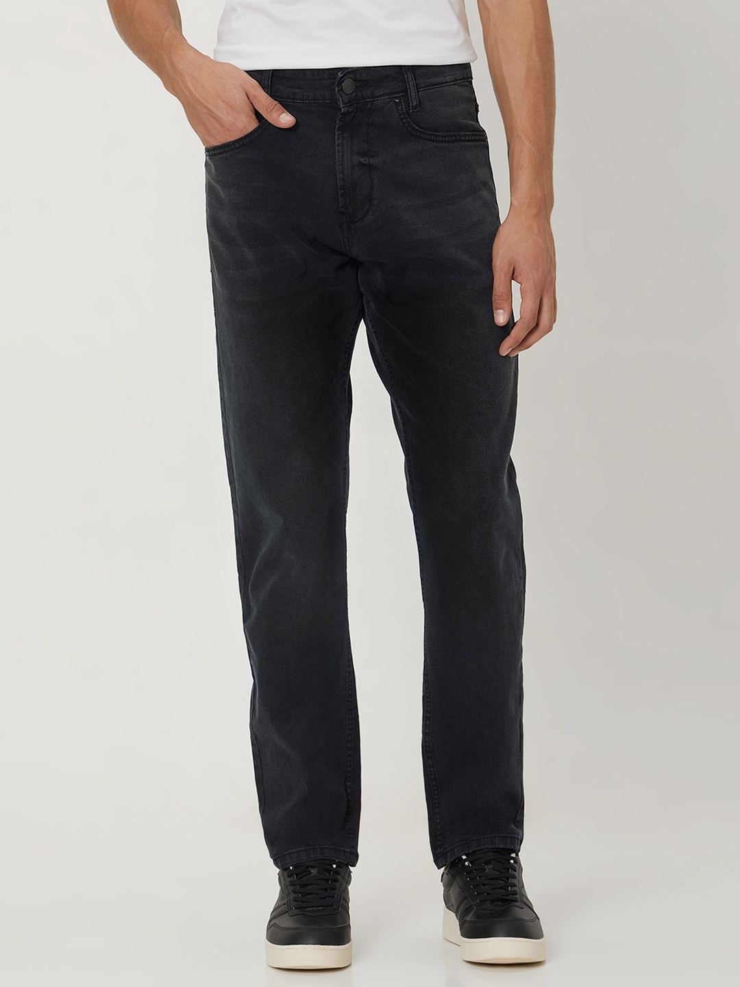 

Mufti Men Straight Fit Mid-Rise Clean Look Stretchable Jeans, Black