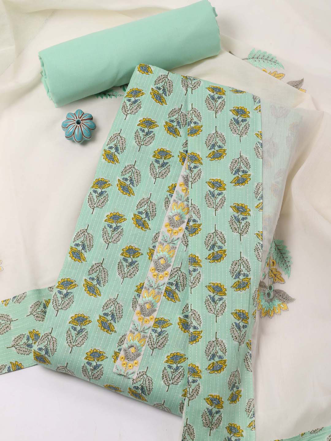 

Meena Bazaar Floral Printed Pure Cotton Unstitched Dress Material, Green
