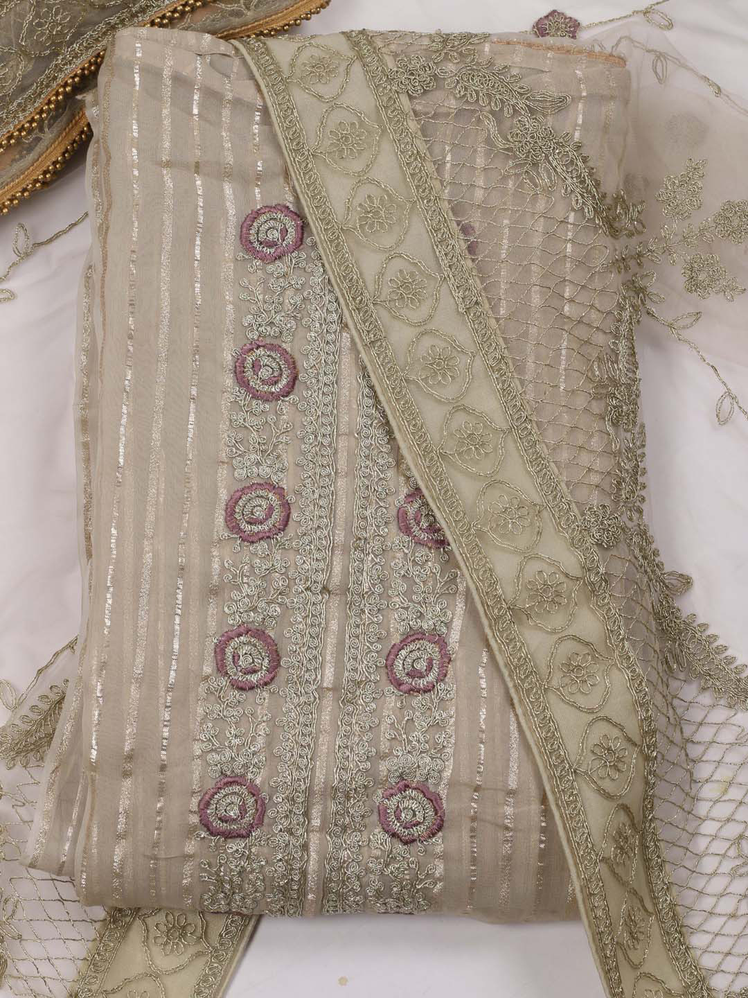 

Meena Bazaar Ethnic Motifs Embroidered Unstitched Dress Material, Beige