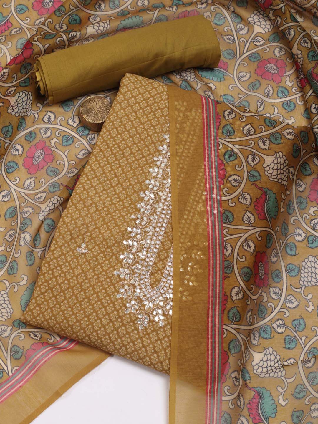 

Meena Bazaar Ethnic Motifs Printed Unstitched Dress Material, Green