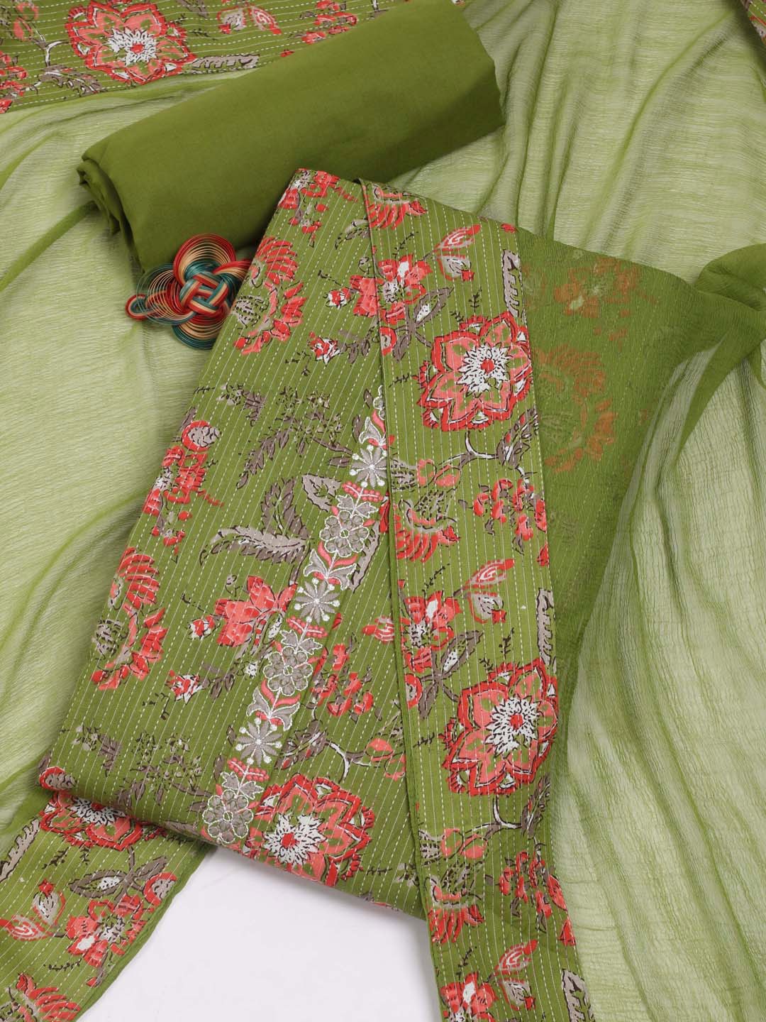 

Meena Bazaar Printed Unstitched Dress Material, Green