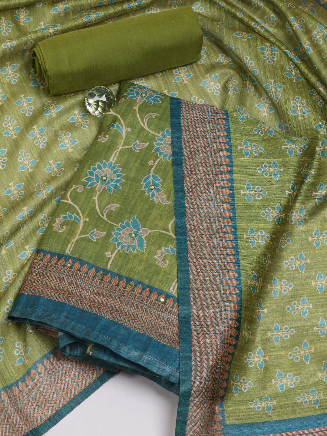 

Meena Bazaar Printed Unstitched Dress Material, Green