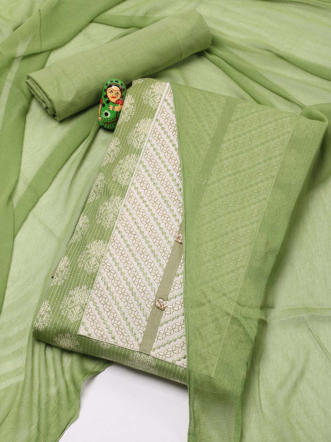 

Meena Bazaar Ethnic Motifs Printed Unstitched Dress Material, Green