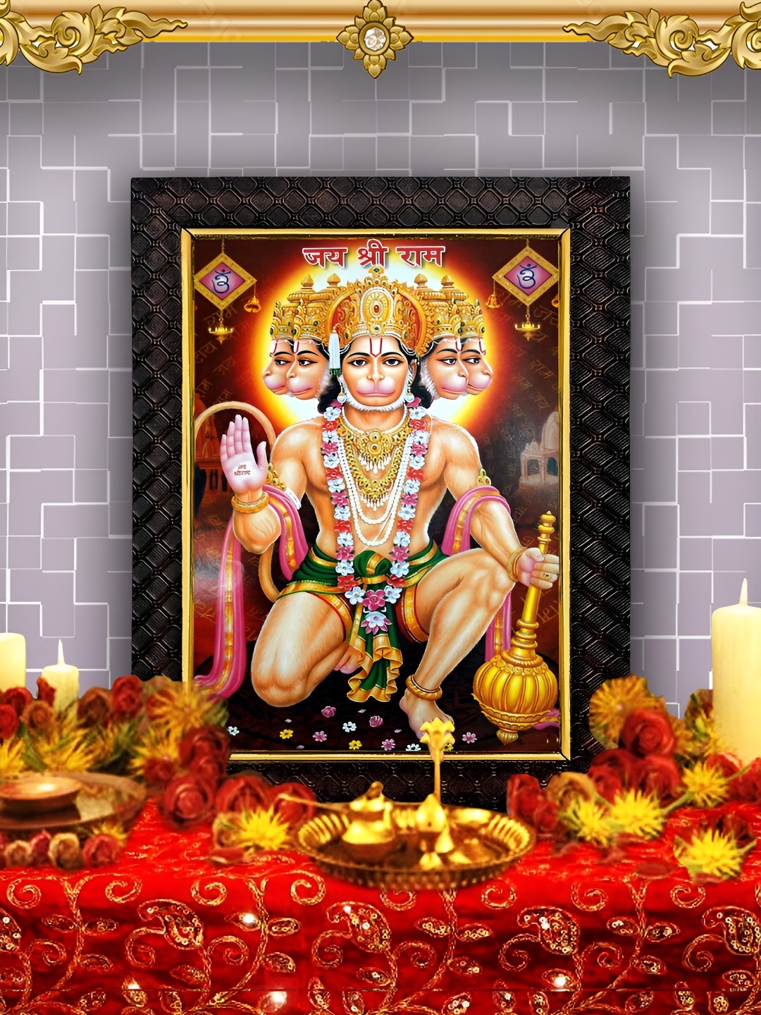 

Hawai Black Toned Panchamukhi Hanuman Wooden Wall Photo Frame