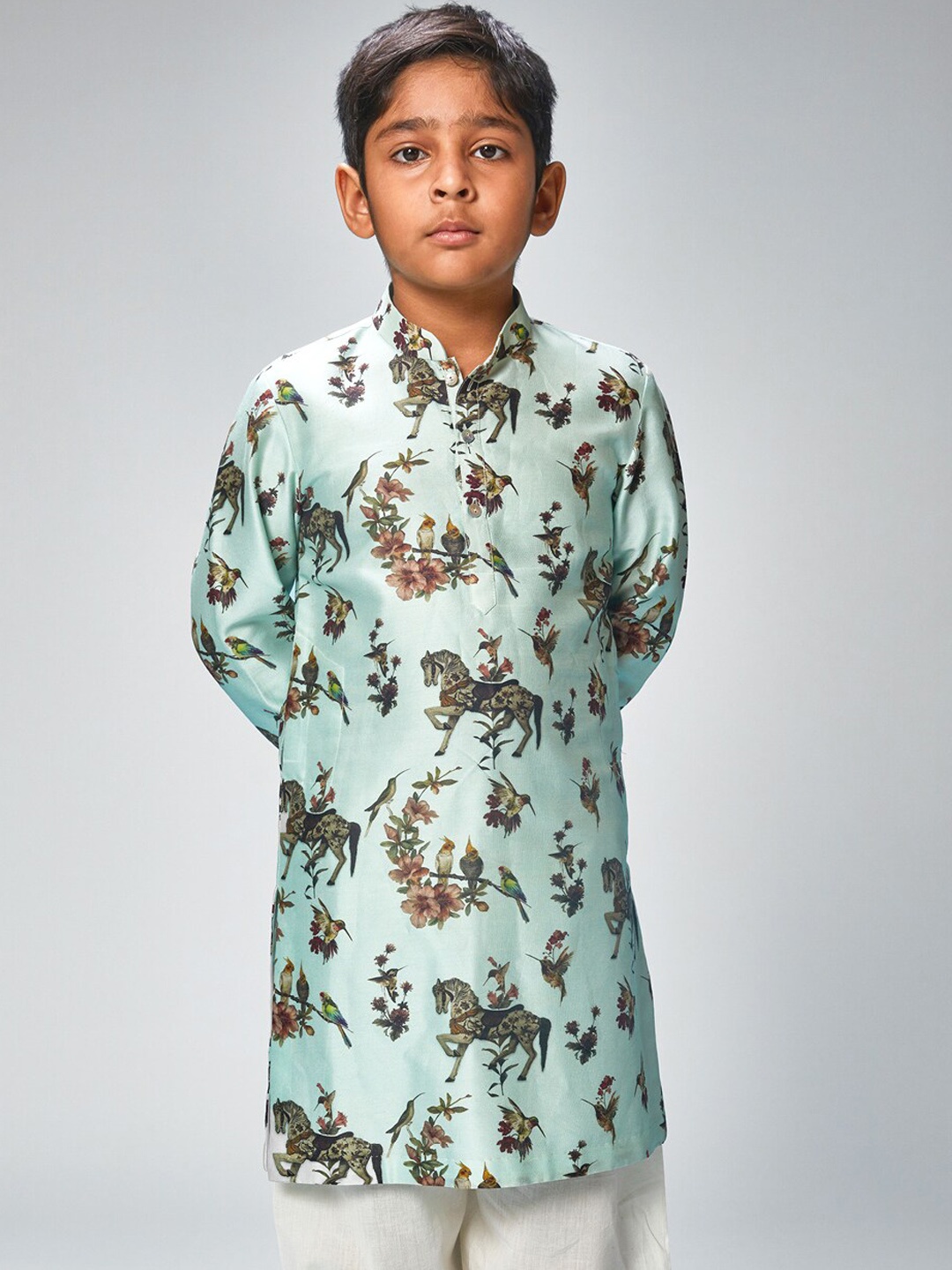 

BAL BACHCHE Boys Floral Printed Pathani Kurta with Pyjamas, Green