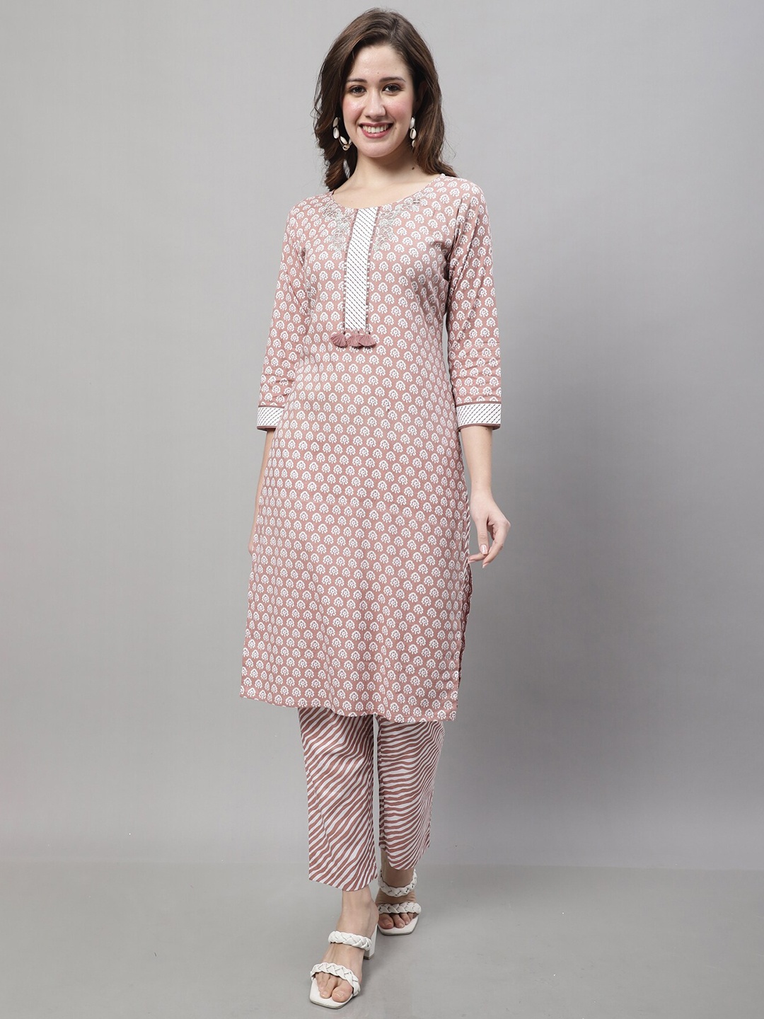 

Roly Poly Ethnic Motifs Printed Pure Cotton Kurta With Trousers & Dupatta, Mauve