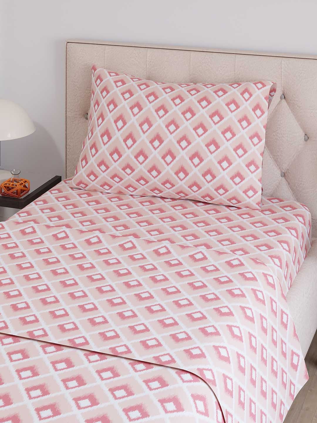 

Layers Zen Peach & White Ethnic Motifs 225 TC Single Bedsheet with 1 Pillow Cover