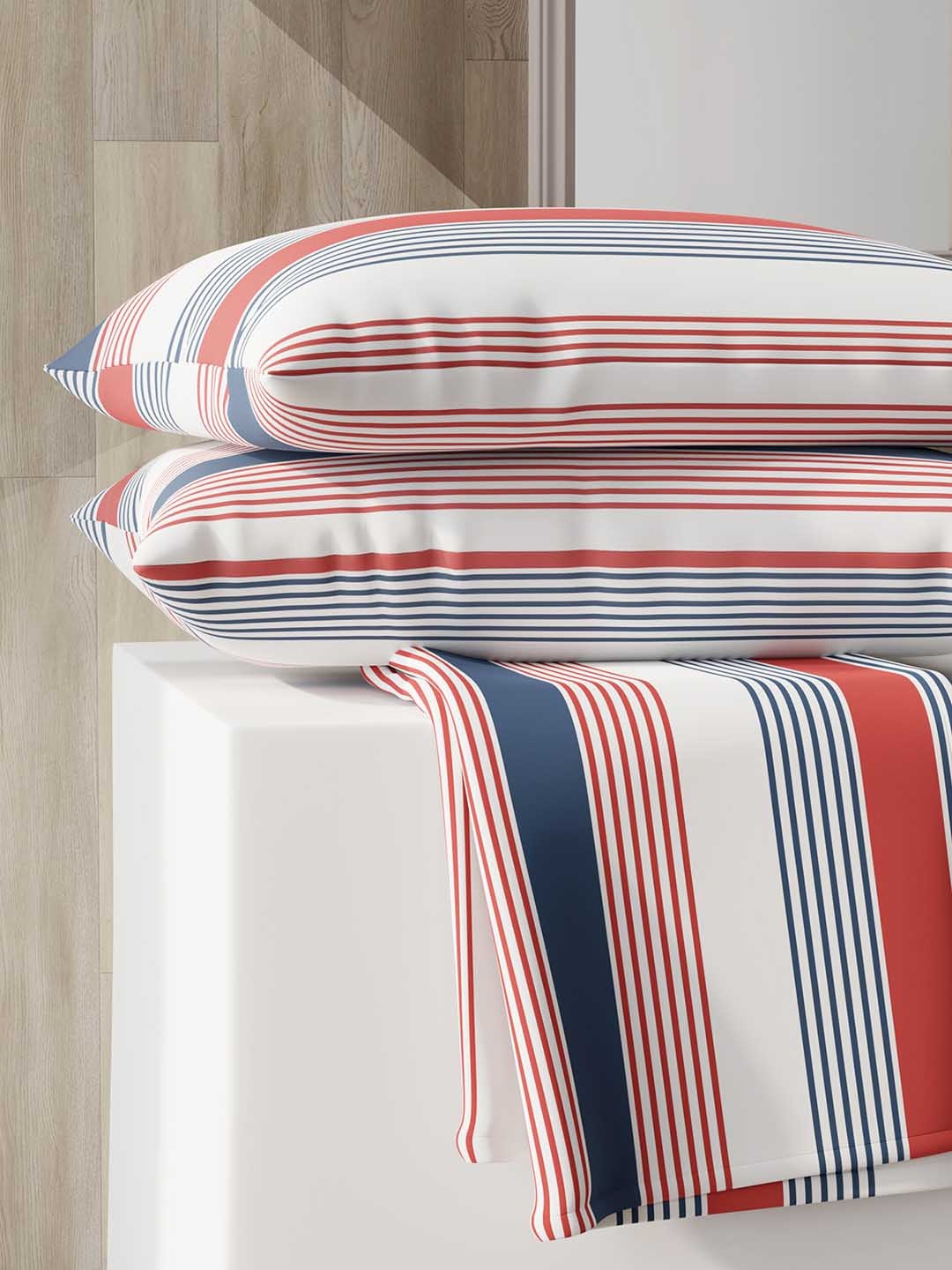 

Layers Zen Red Striped 225 TC King Bedsheet with 2 Pillow Covers