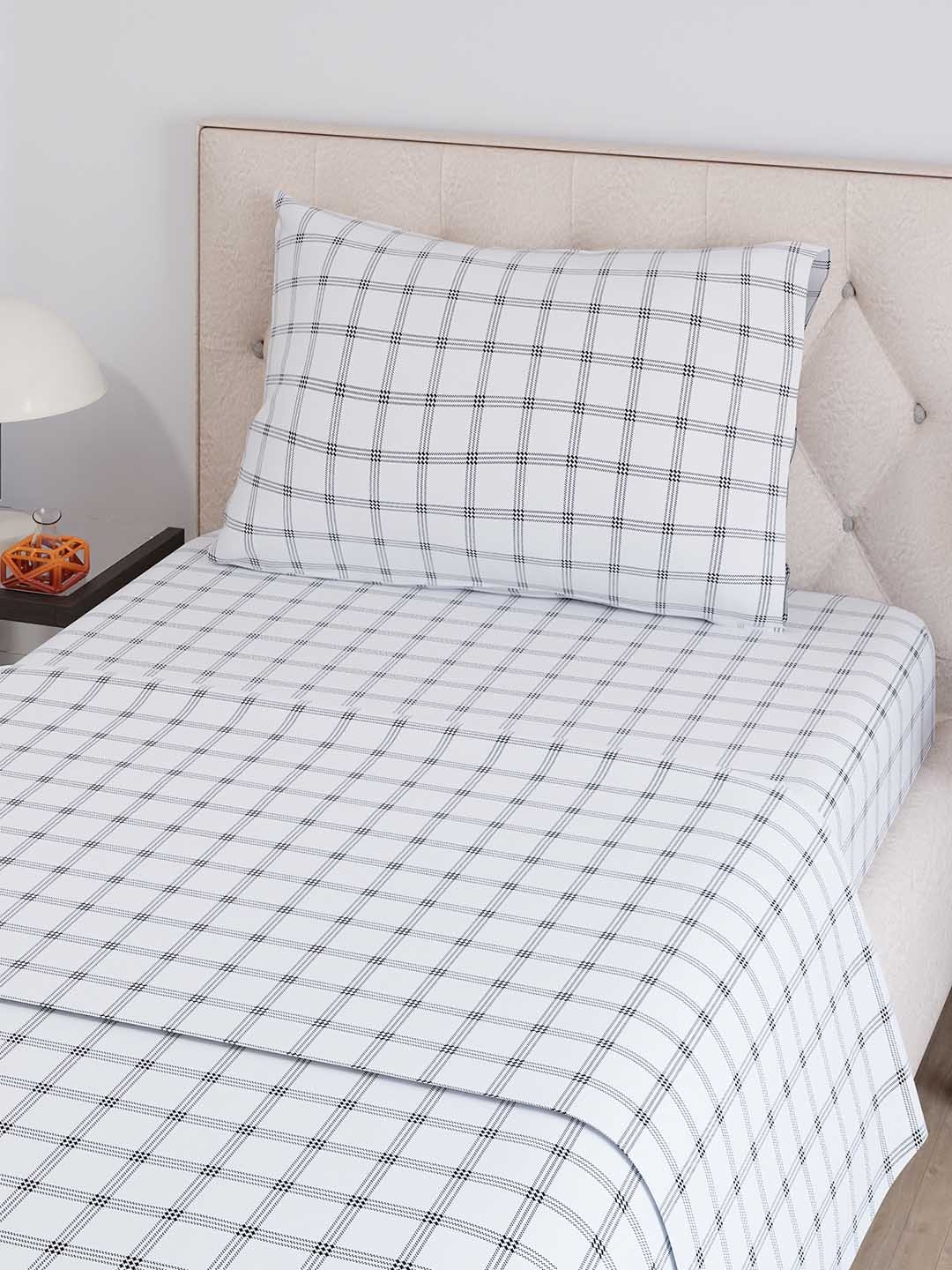 

Layers Zen White & Black Geometric 225 TC Single Bedsheet with 1 Pillow Cover