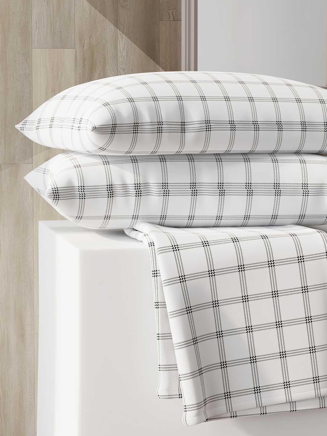 

Layers Zen White & Grey Checkered 225 TC King Bedsheet with 2 Pillow Covers