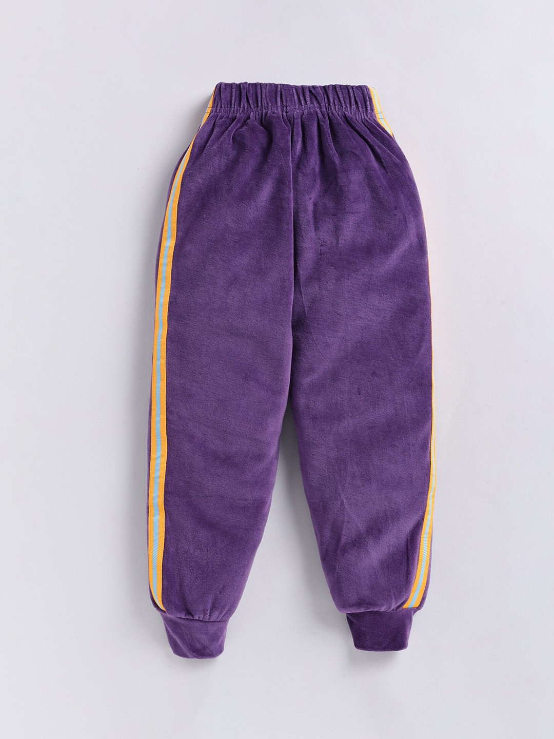 

M'andy Kids Mid-Rise Side Stripes Velvet Joggers, Purple