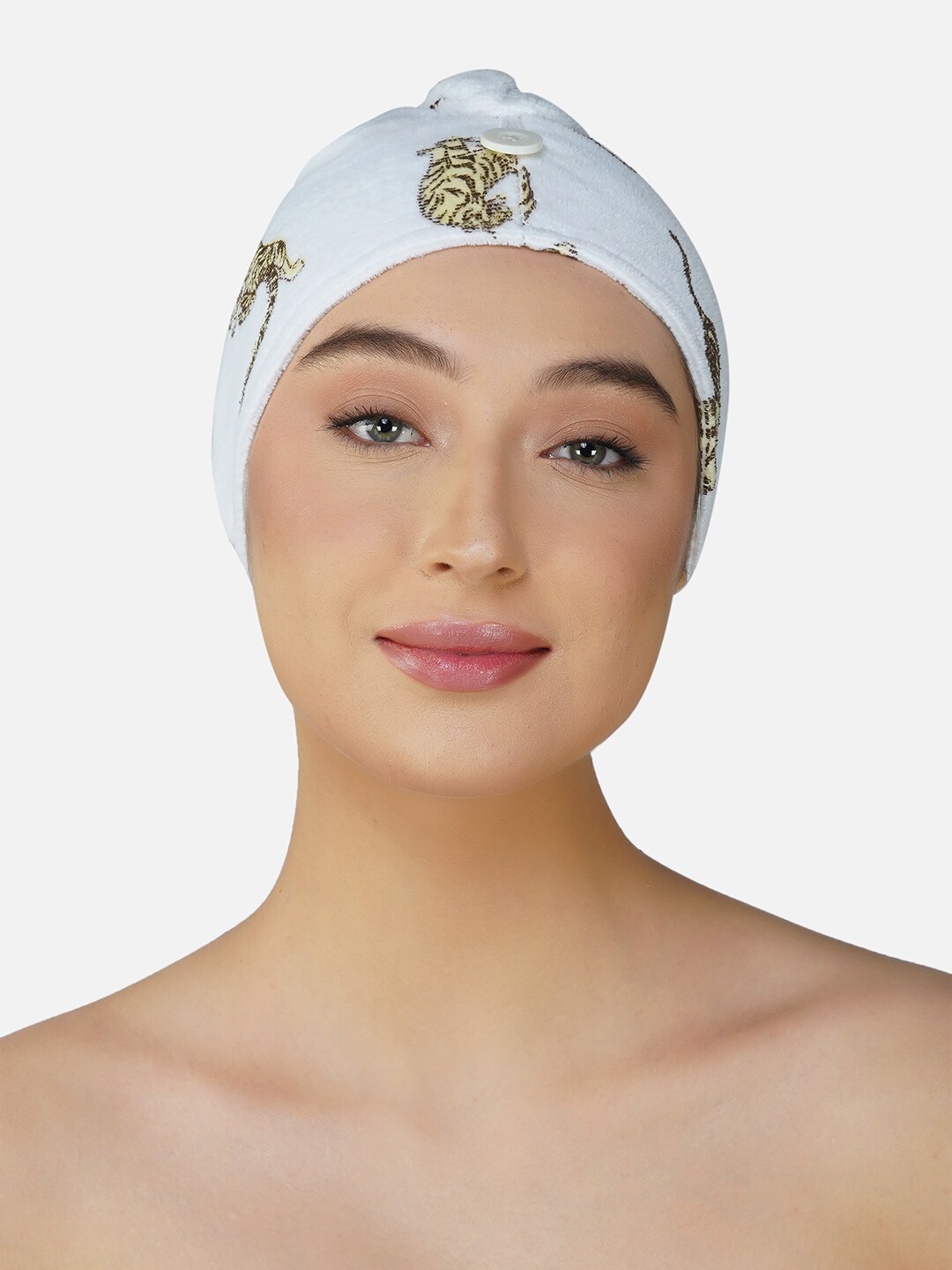 

RANGOLI Beige & White Printed Pure Cotton 400 GSM Hair Towel Wrap