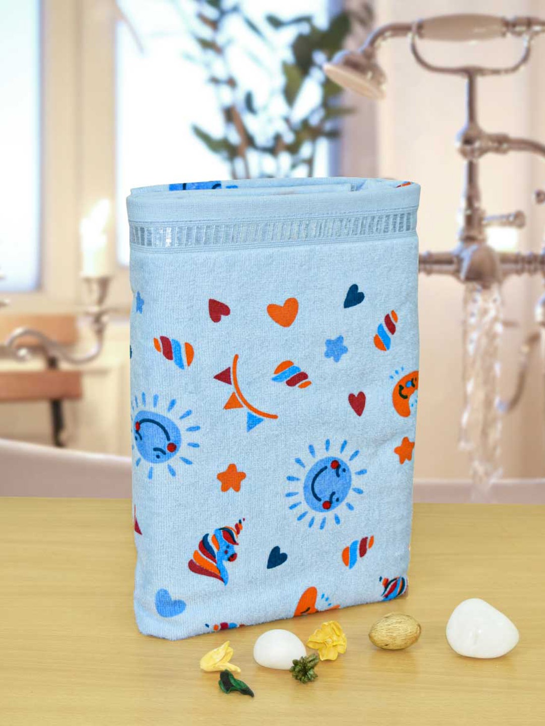 

RANGOLI Blue Printed Cotton 380 GSM Bath Towel