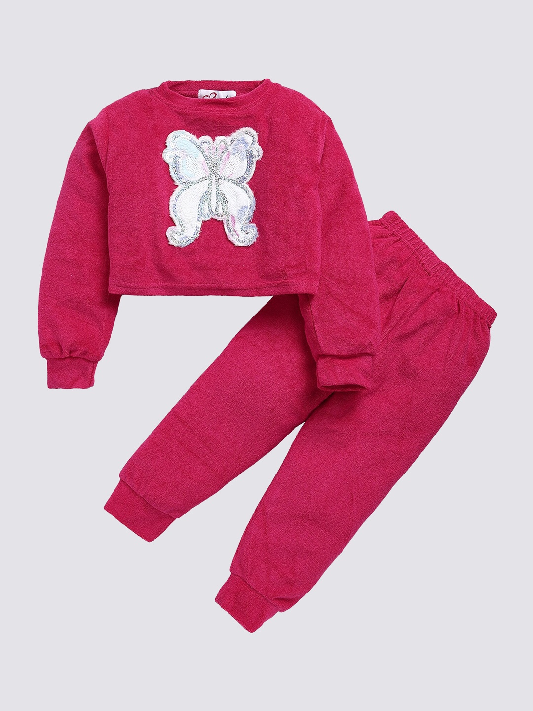 

M'andy Girls Embellished Butterfly Patch Fleece Clothing Set, Magenta