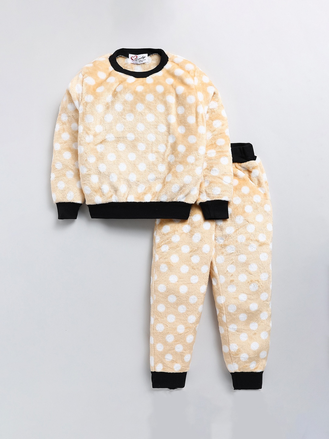 

M'andy Infant Polka Dots Printed Long Sleeves Pure Faux Sweatshirt & Joggers, Beige