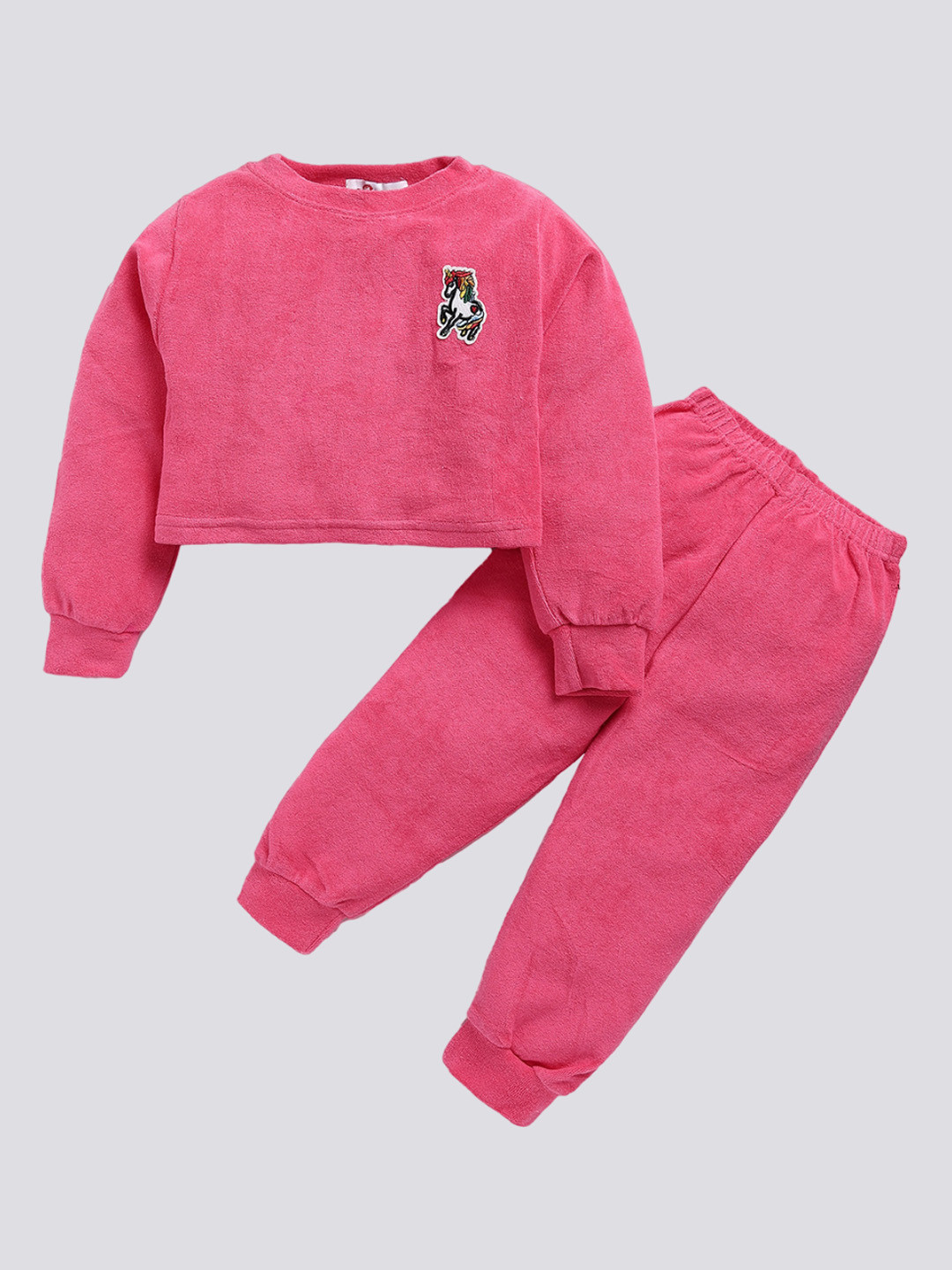 

M'andy Girls Emblished Patch Long Sleeves Fleece Sweatshirt & Joggers, Magenta