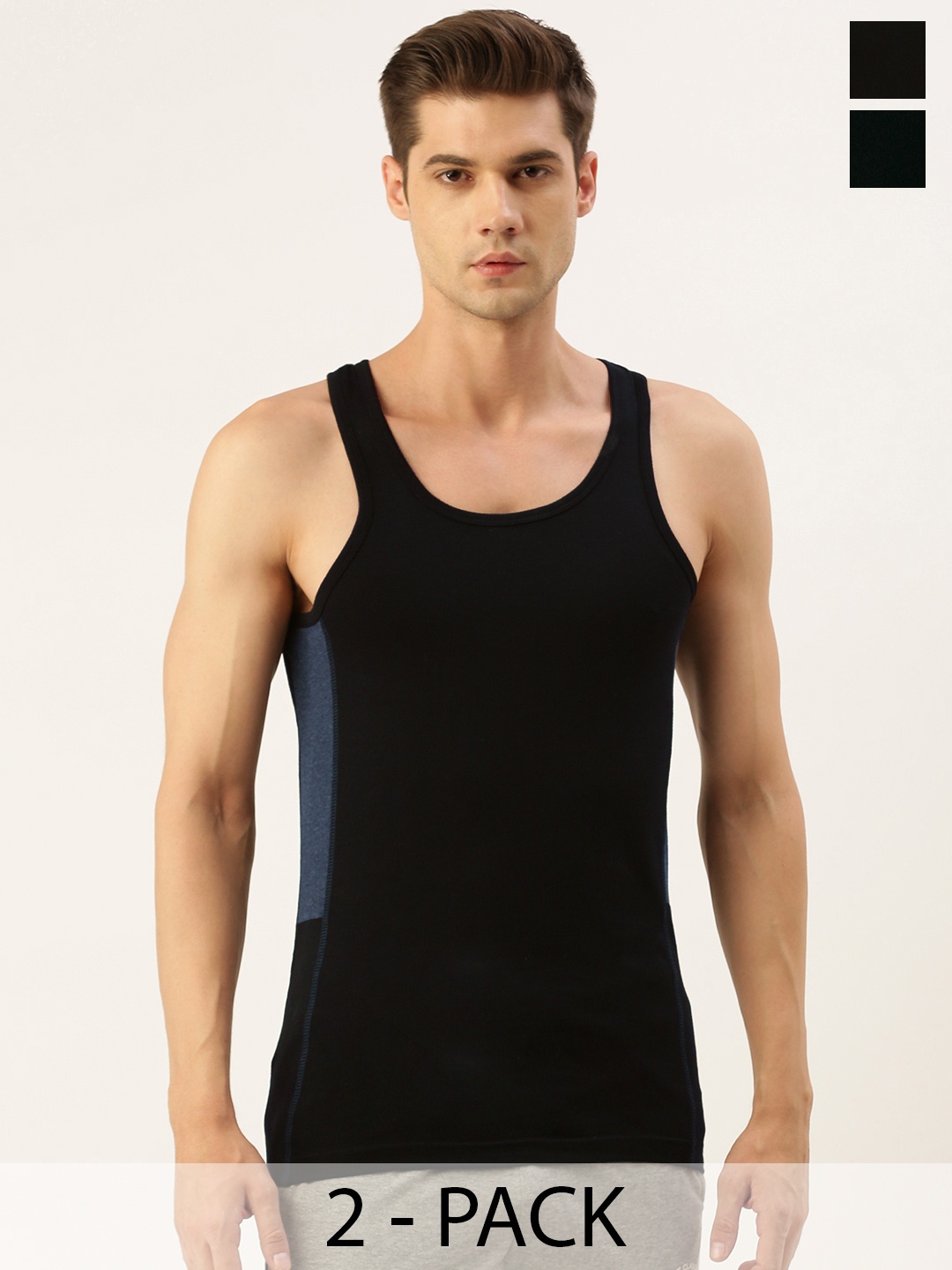 

Chromozome Pack Of 2 Cotton Innerwear Vests, Black