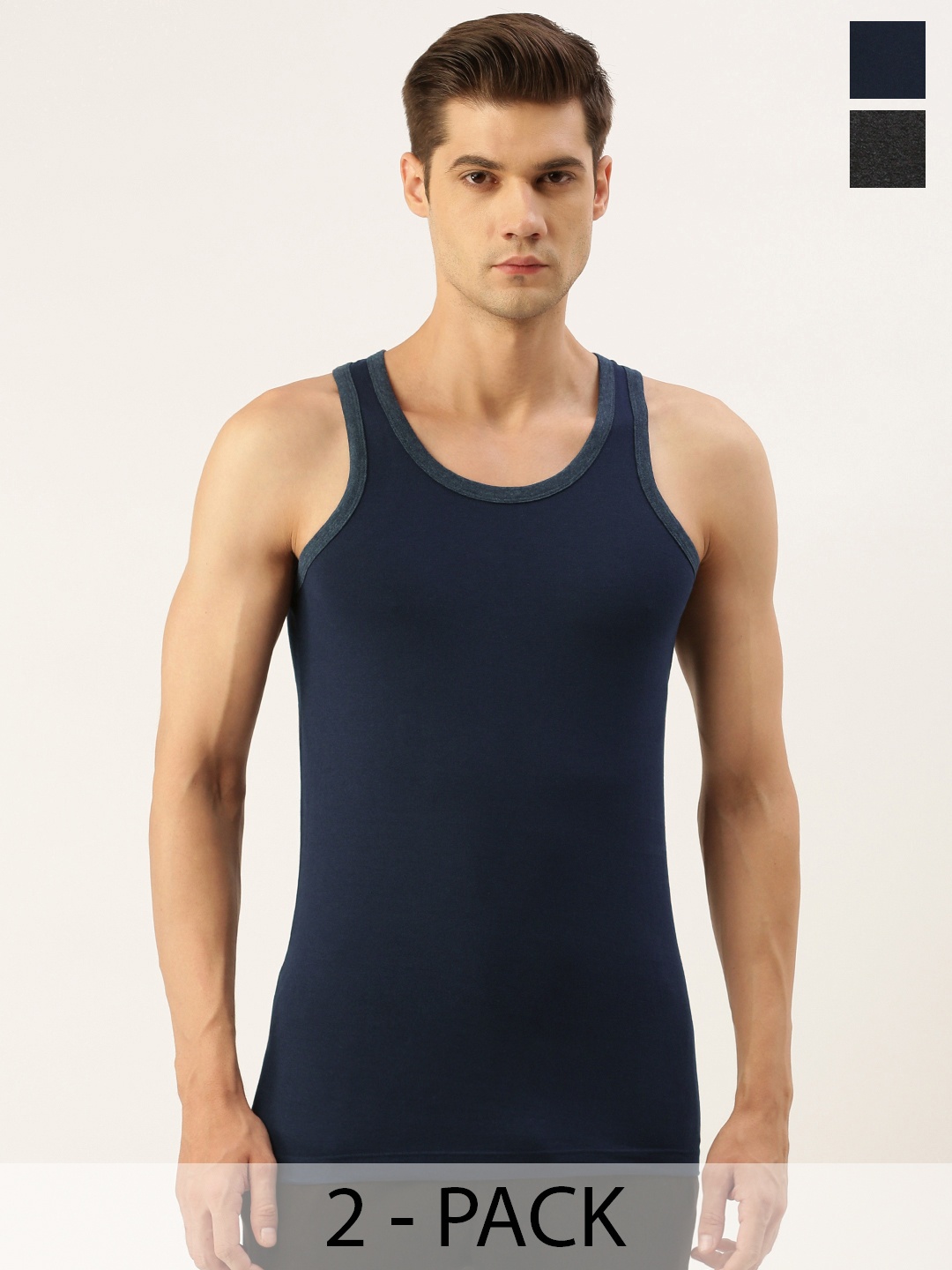 

Chromozome Pack Of 2 Cotton Innerwear Vests, Navy blue