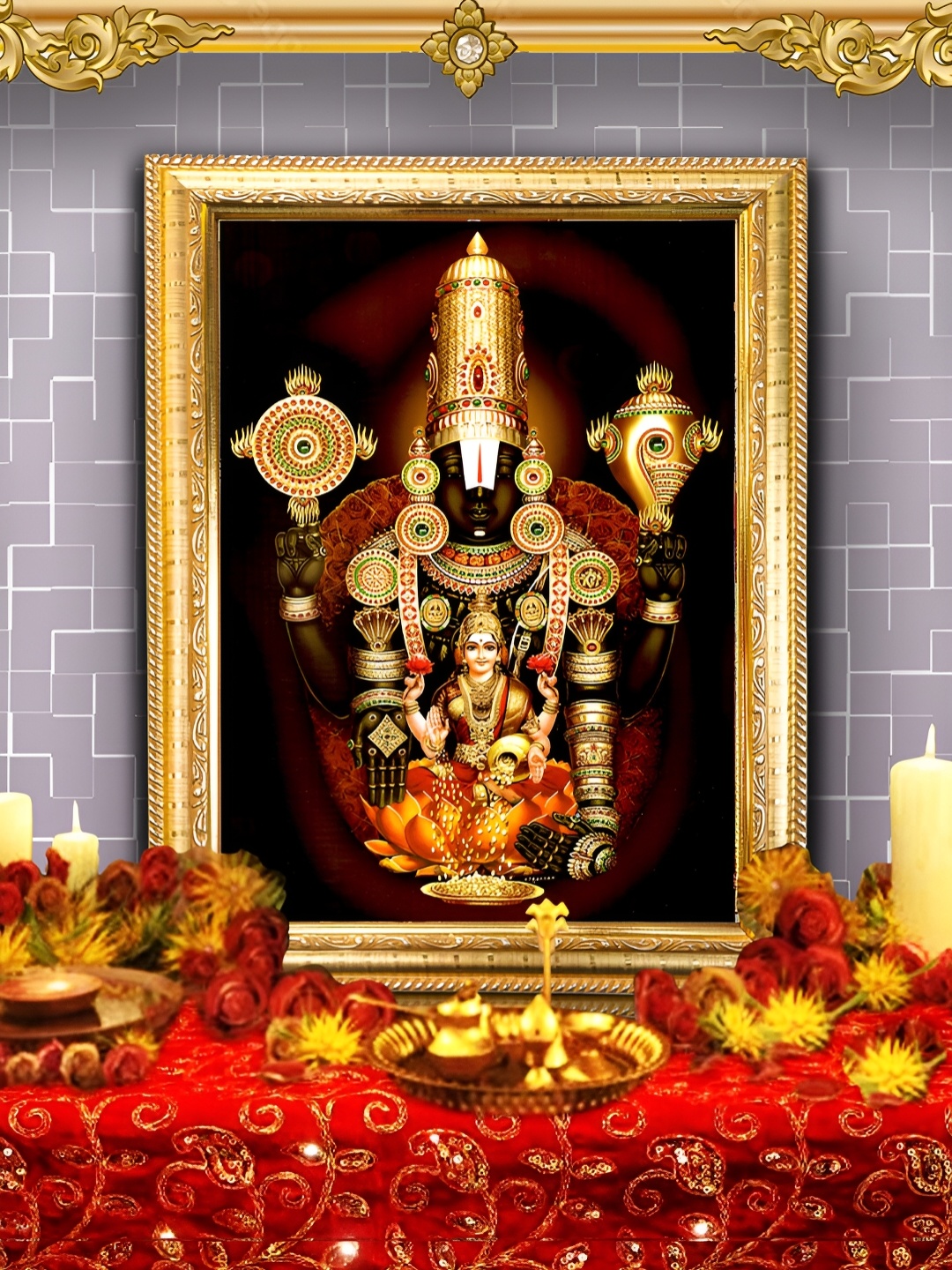 

Hawai Gold-Toned Lord Balaji Wooden Wall Photo Frame