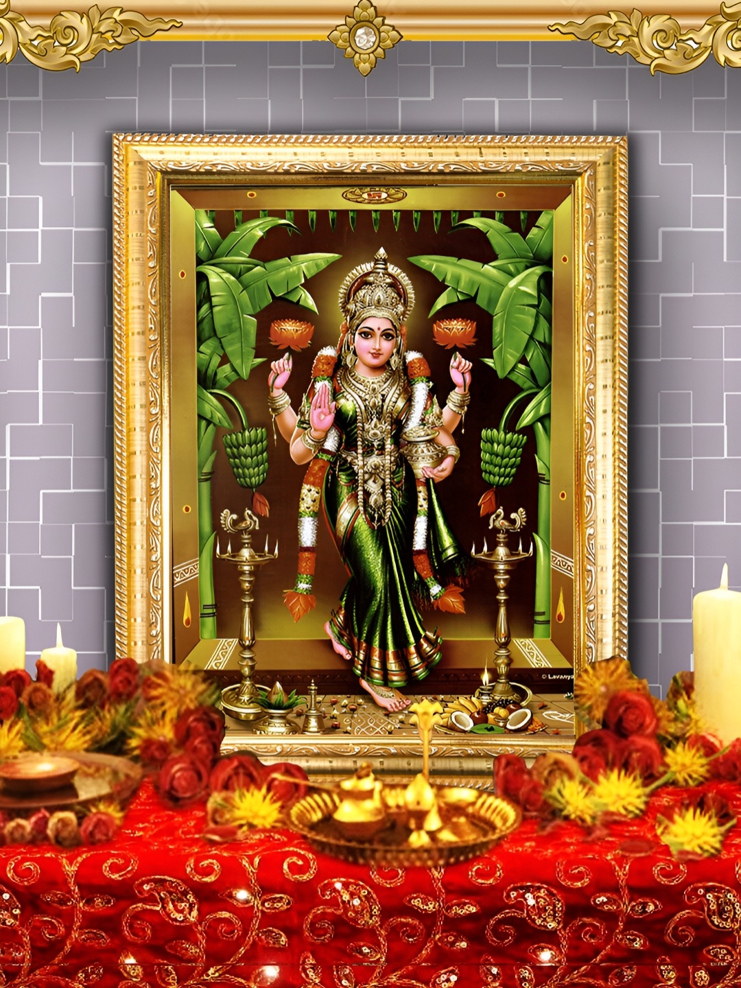

Hawai Gold-Toned Mahalaxmi Wooden Wall Photo Frame
