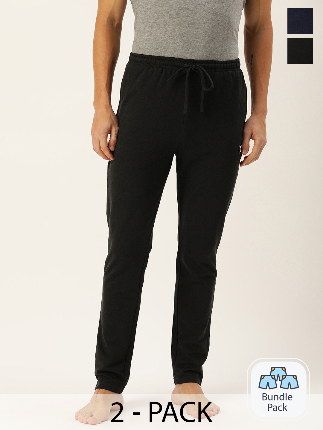 

Chromozome Men Pack Of 2 Mid-Rise Lounge Pants, Black