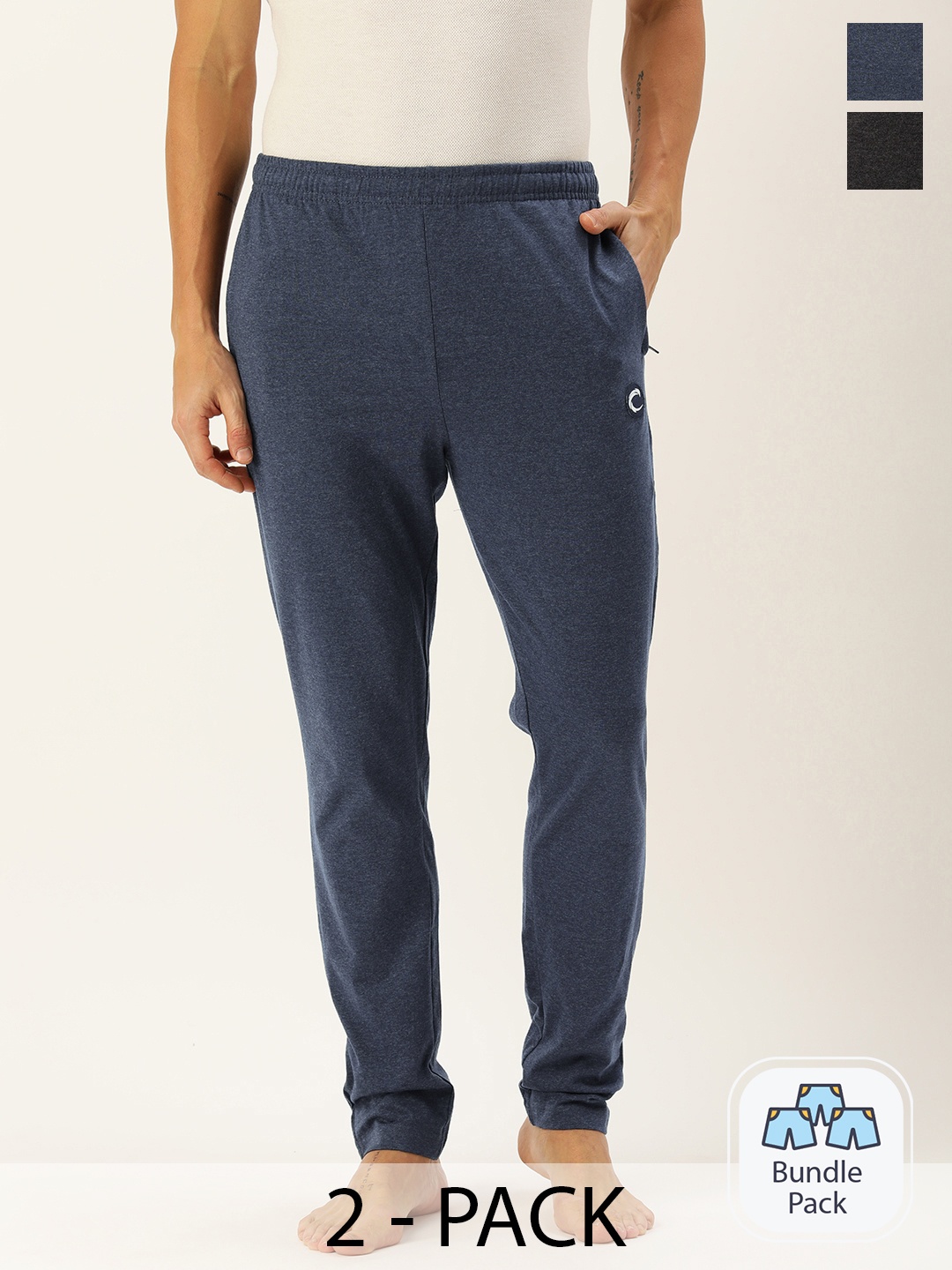 

Chromozome Men Pack Of 2 Mid-Rise Lounge Pants, Navy blue