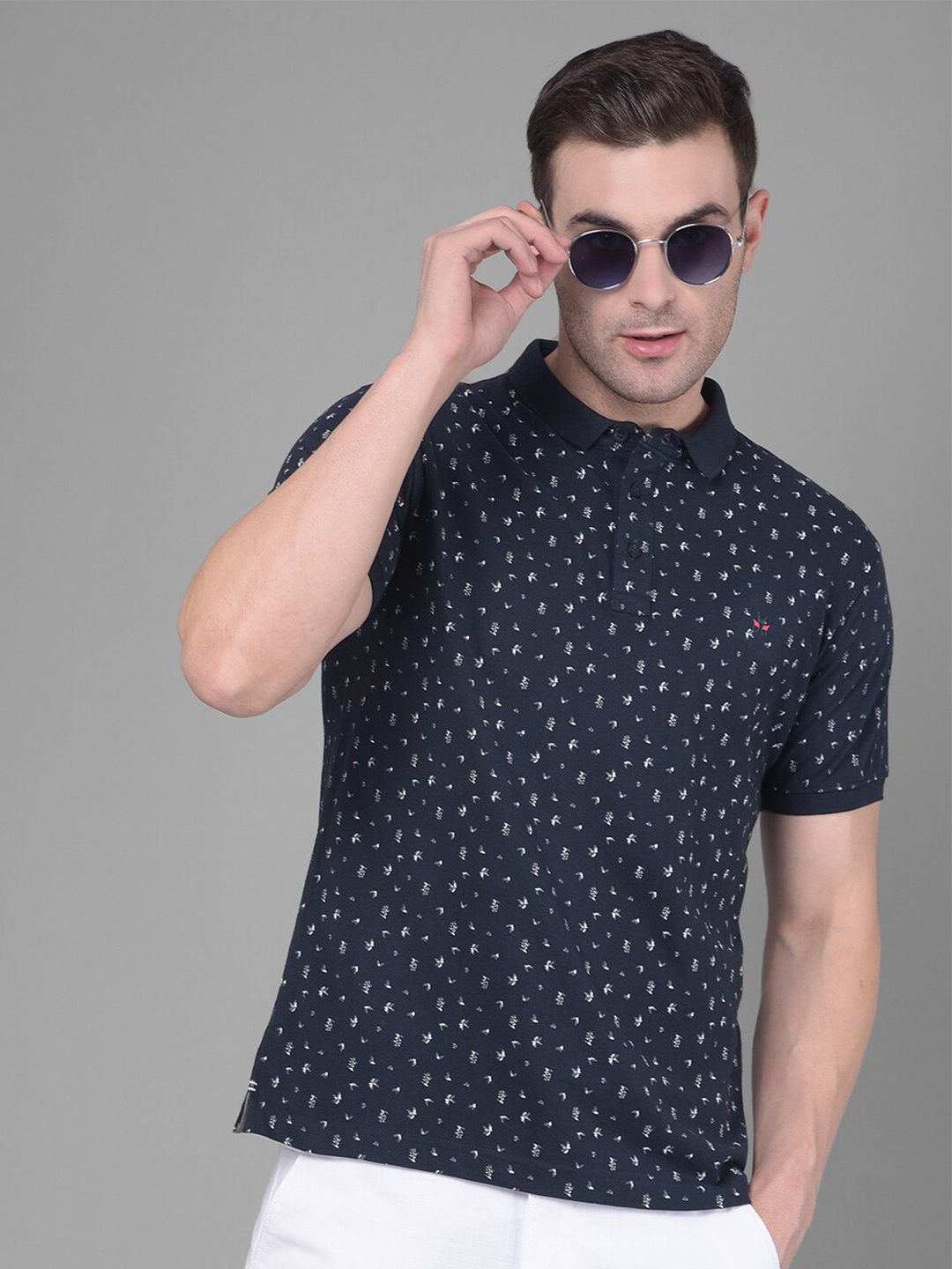 

Crimsoune Club Floral Printed Polo Collar Slim Fit T-shirt, Navy blue