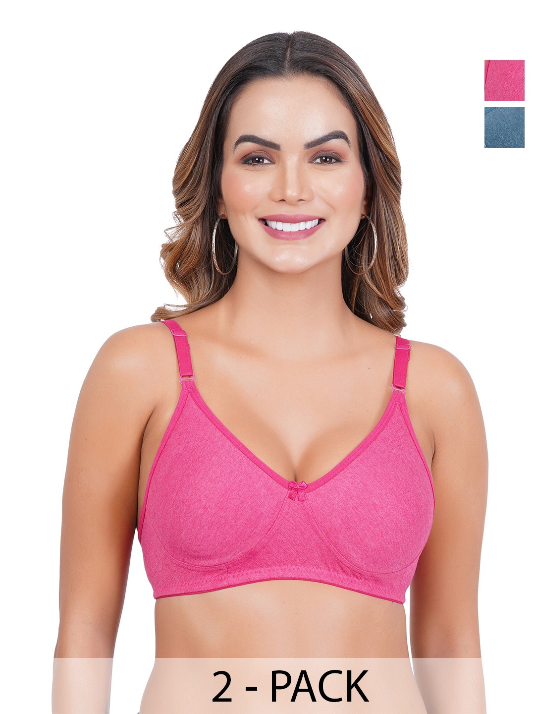 

Liigne Plus Size Pack Of 2 Full Coverage Non Padded Everyday Bra With All Day Comfort, Pink