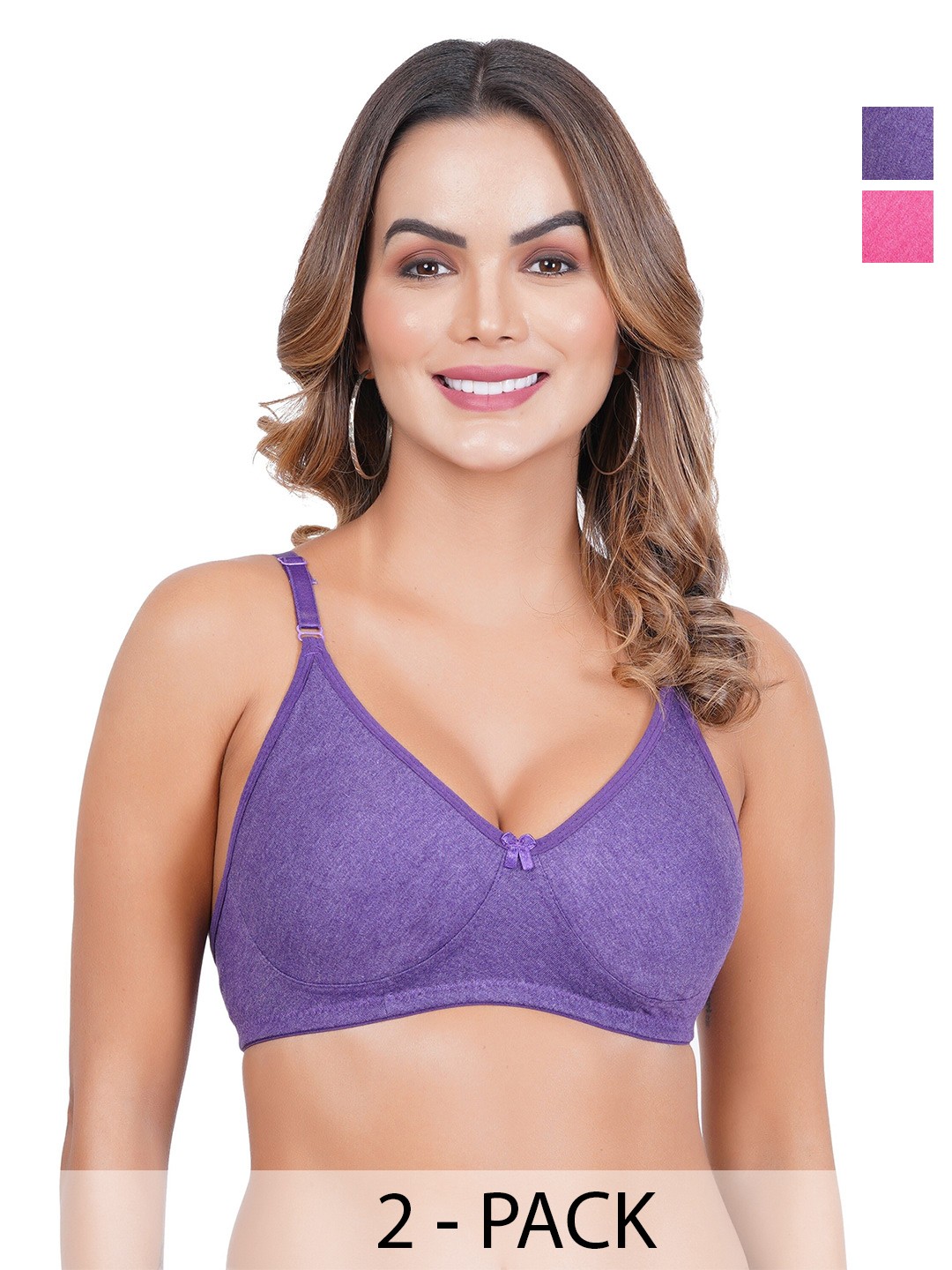 

Liigne Plus Size Pack Of 2 Full Coverage Non Padded Everyday Bra With All Day Comfort, Purple