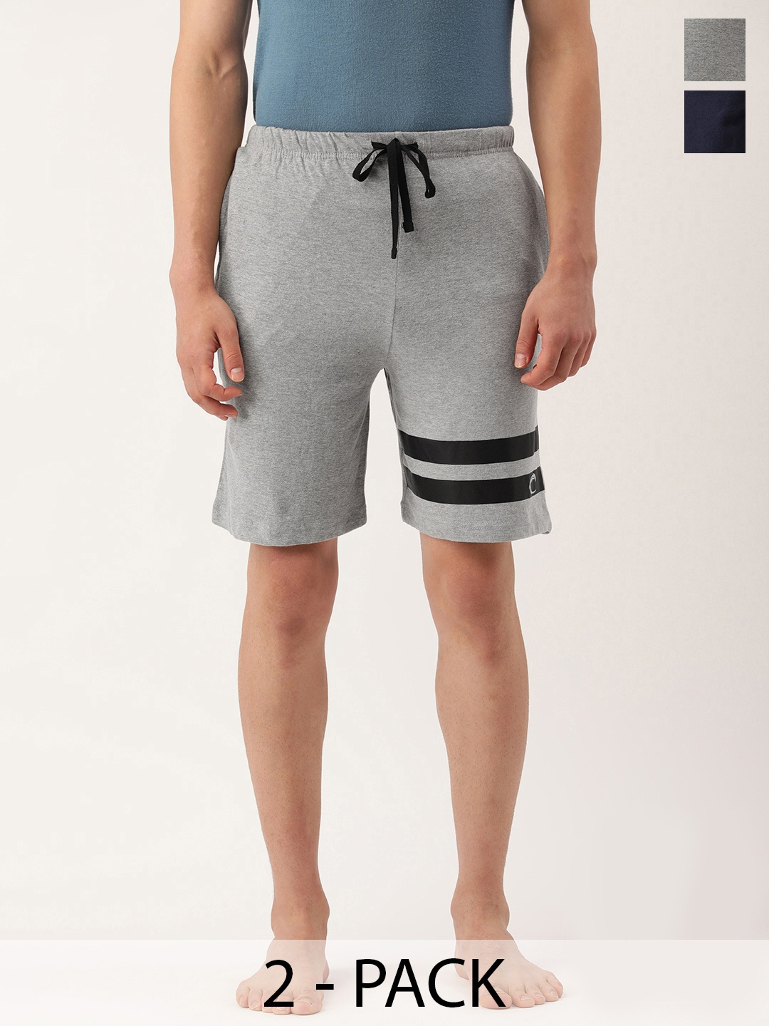 

Chromozome Pack Of 2 Pure Cotton Mid-Rise Lounge Shorts, Navy blue