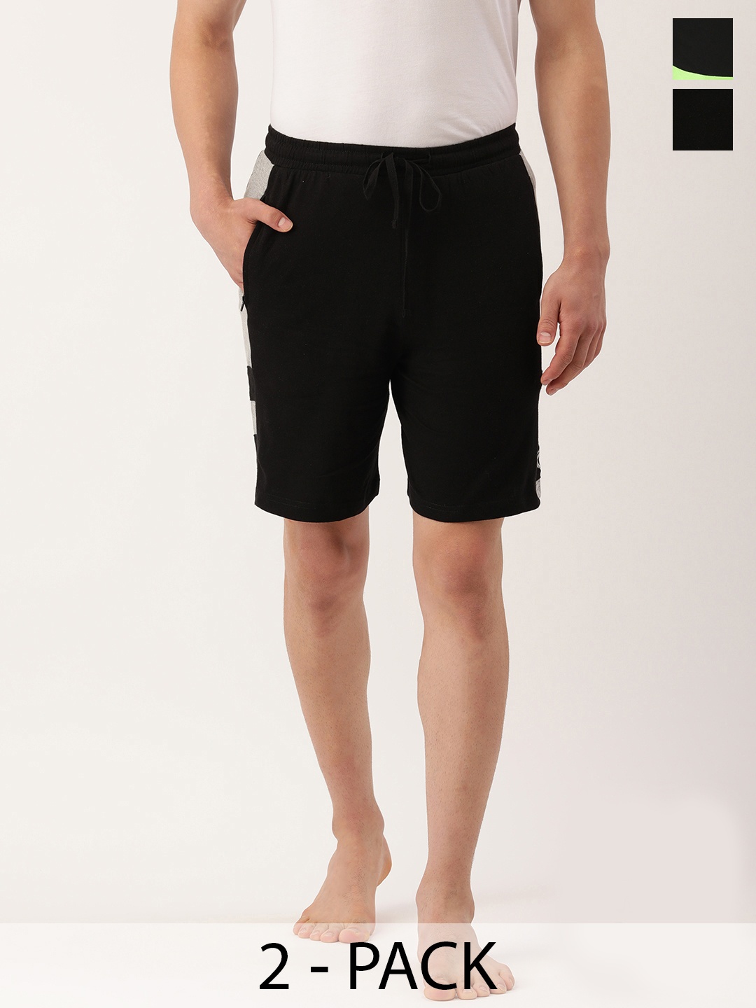

Chromozome Pack Of 2 Pure Cotton Mid-Rise Lounge Shorts, Black