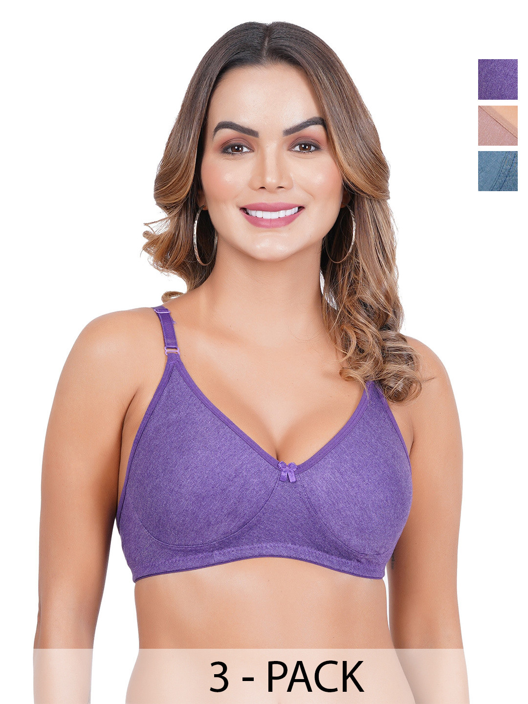 

Liigne Pack Of 3 Non-Padded Full Coverage All Day Comfort Everyday Bra, Blue
