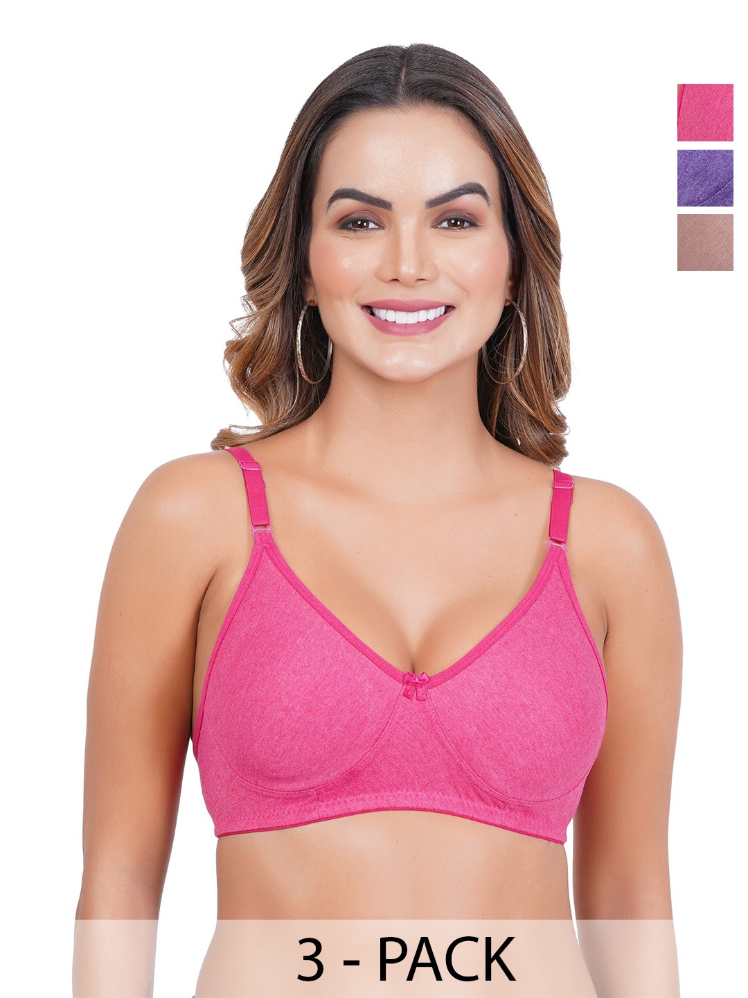 

Liigne Pack Of 3 Non-Padded Full Coverage All Day Comfort Everyday Bra, Pink