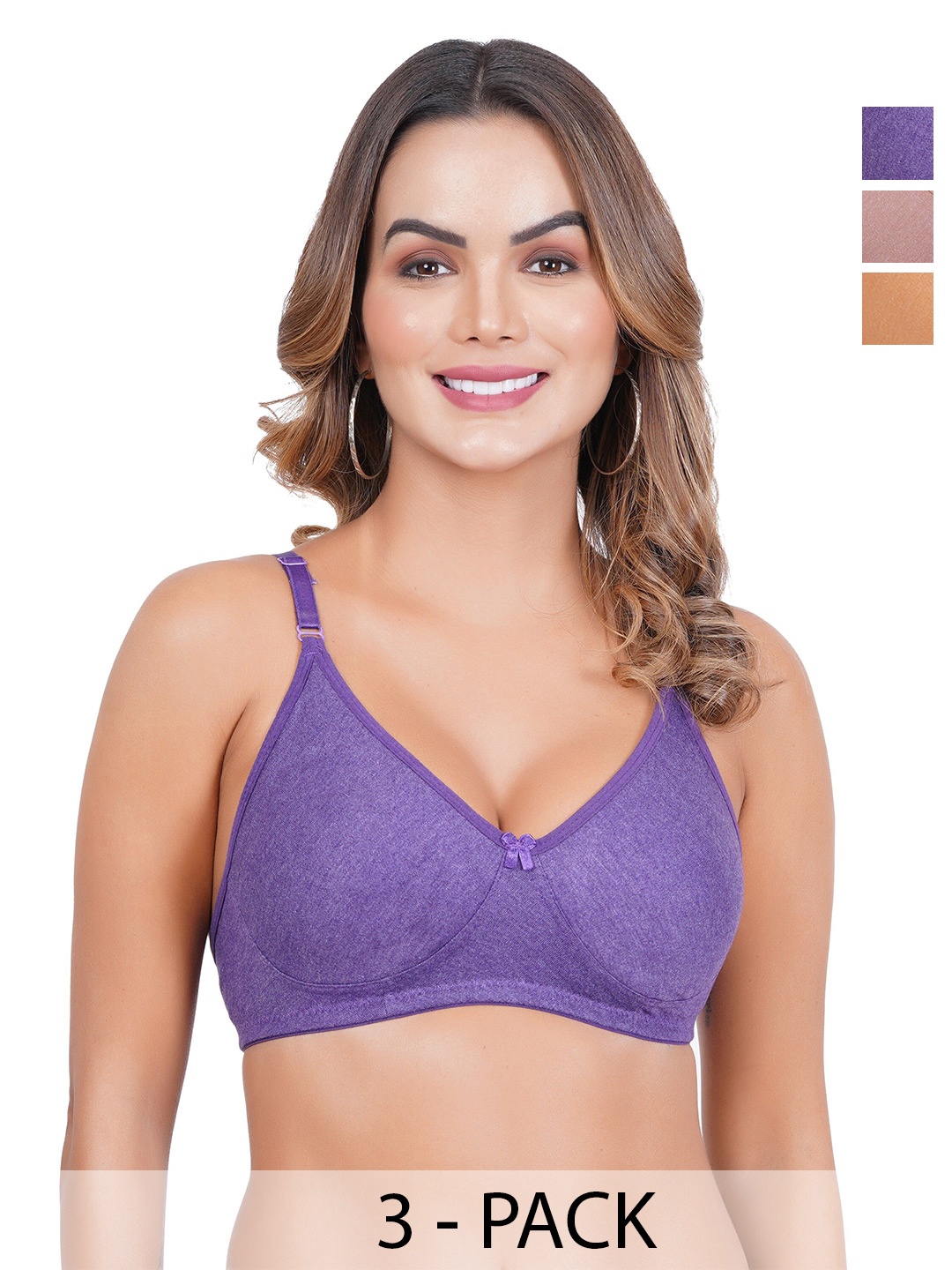 

Liigne Pack Of 3 Non-Padded Full Coverage All Day Comfort Everyday Bra, Purple