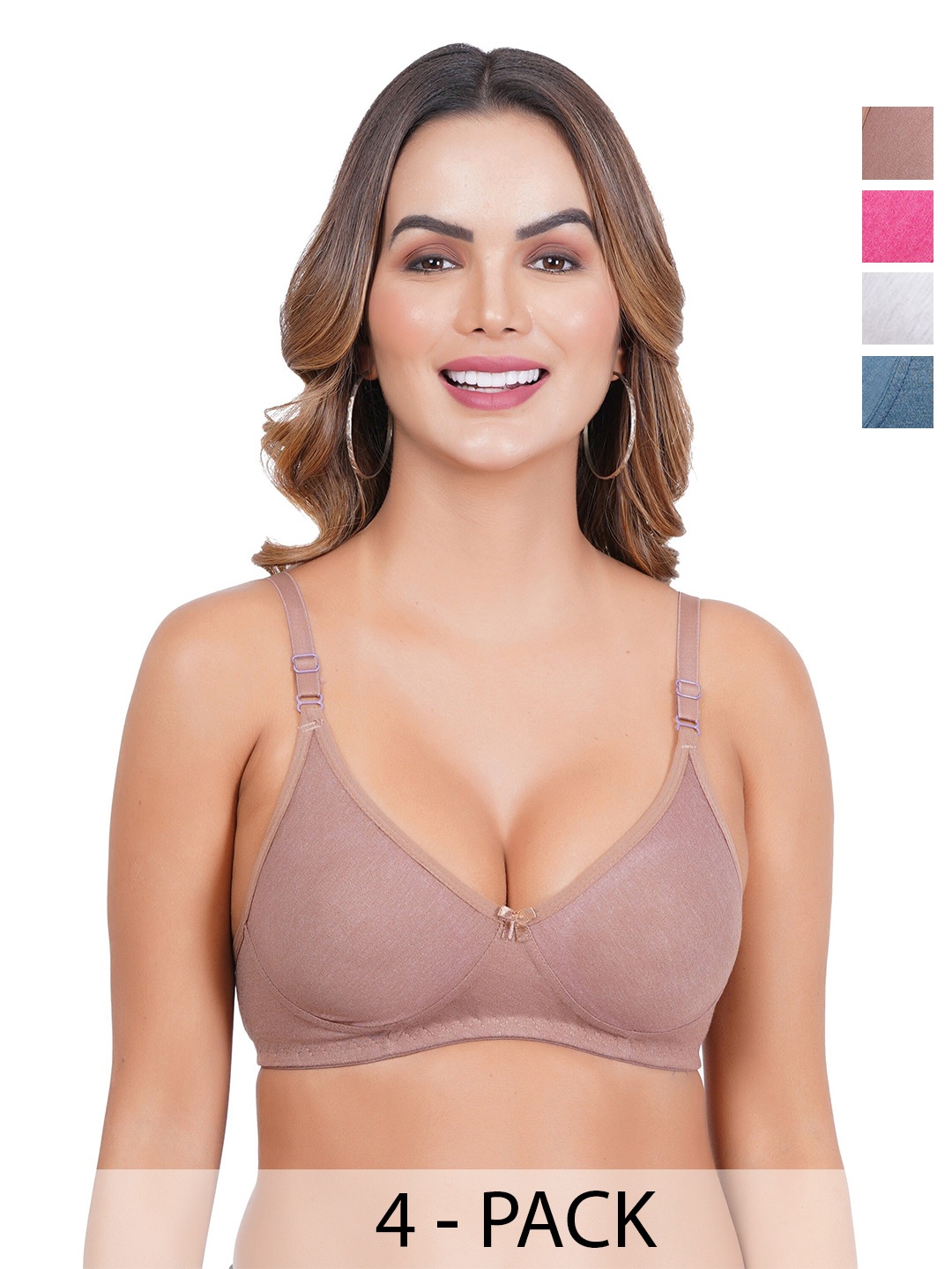 

Liigne Pack Of 4 Non-Padded Full Coverage All Day Comfort Everyday Bra, Pink
