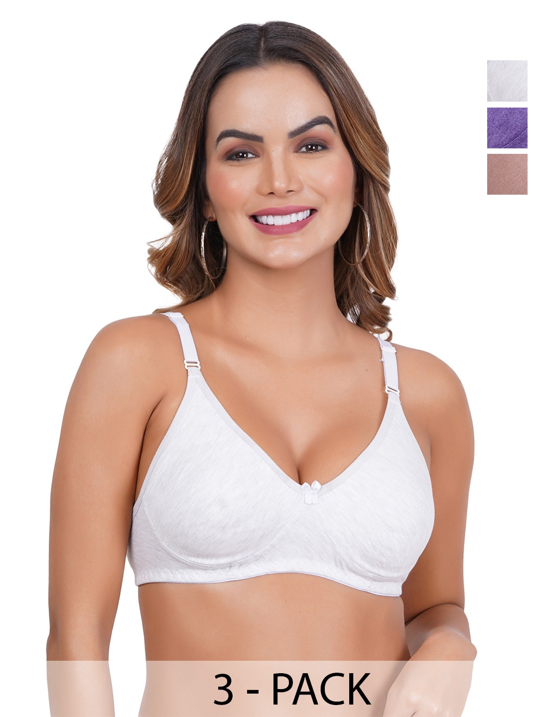 

Liigne Pack Of 3 Full Coverage Non Padded Everyday Bra With All Day Comfort, White