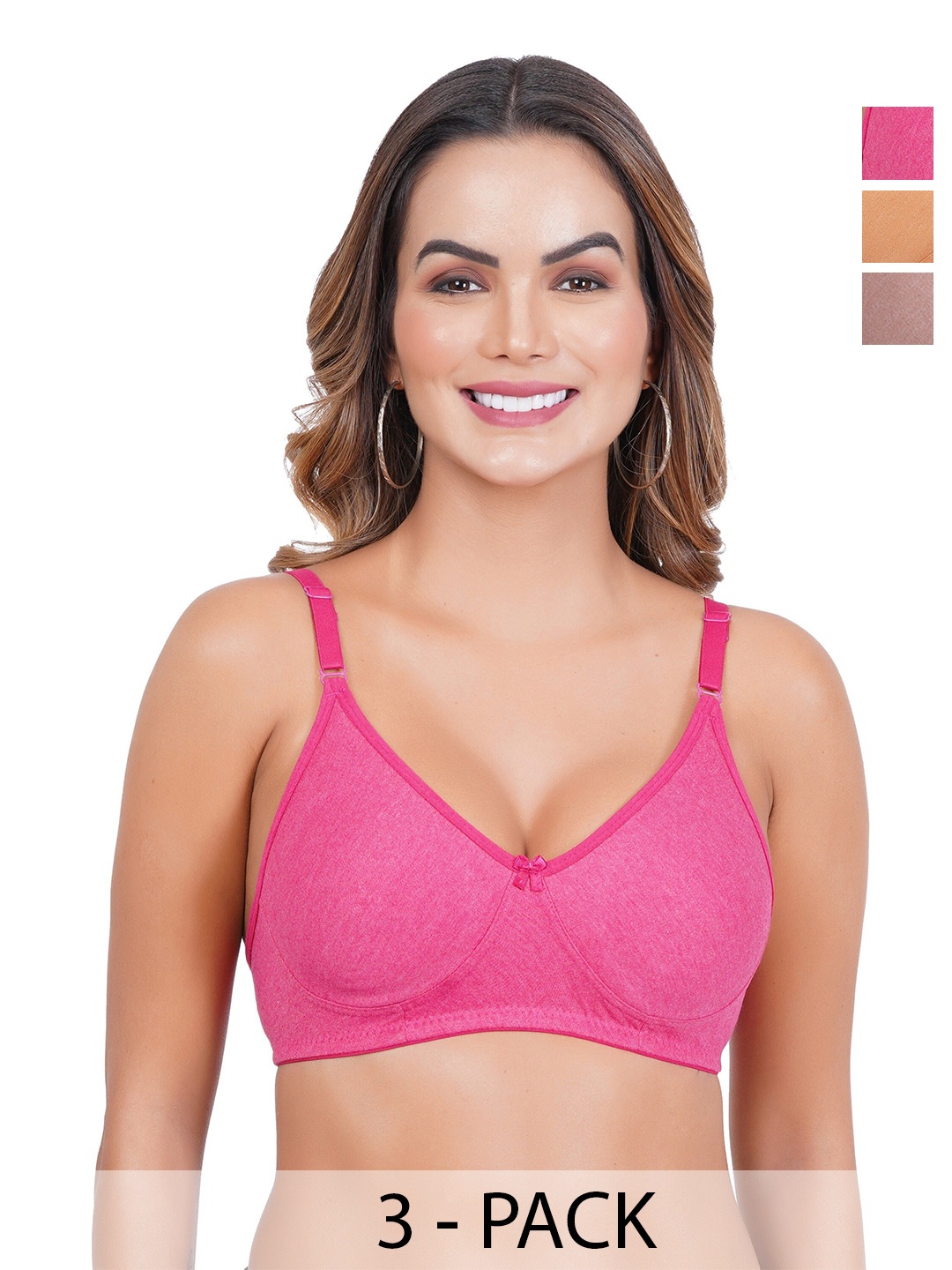 

Liigne Pack Of 3 Full Coverage Non Padded Everyday Bra With All Day Comfort, Brown