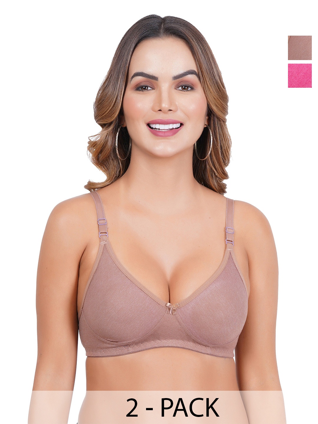 

Liigne Pack Of 2 Full Coverage Non Padded Everyday Bra With All Day Comfort, Pink