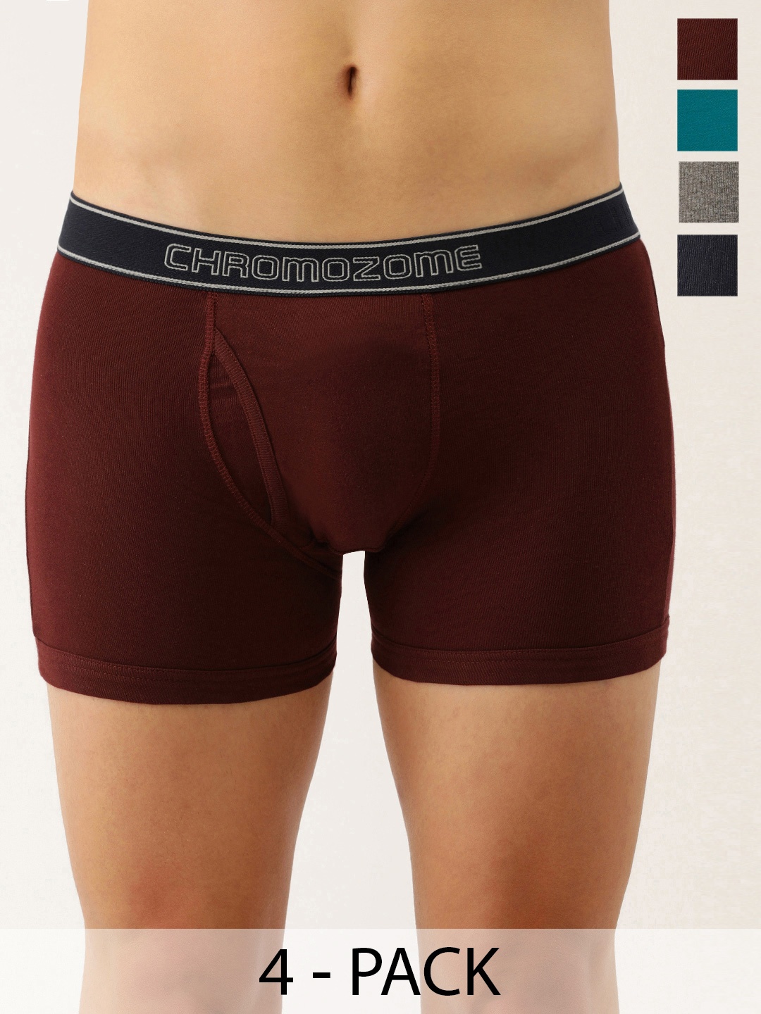 Chromozome Pack Of 4 Outer Elastic Trunk, Grey melange