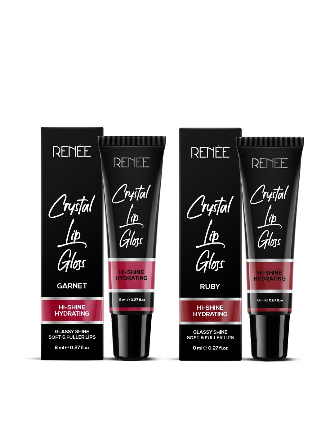 

Renee Crystal Hi-Shine Glassy Hydrating Lip Gloss Duo 8ml each - Garnet 05 & Ruby 06, Pink