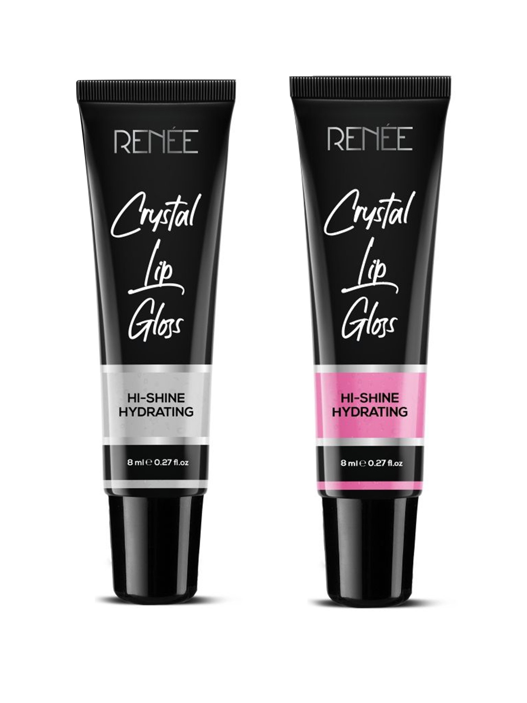 

Renee Crystal Hi-Shine Hydrating Lip Gloss Duo 8ml each - Rose Quartz 02 & Moonstone 01, Pink