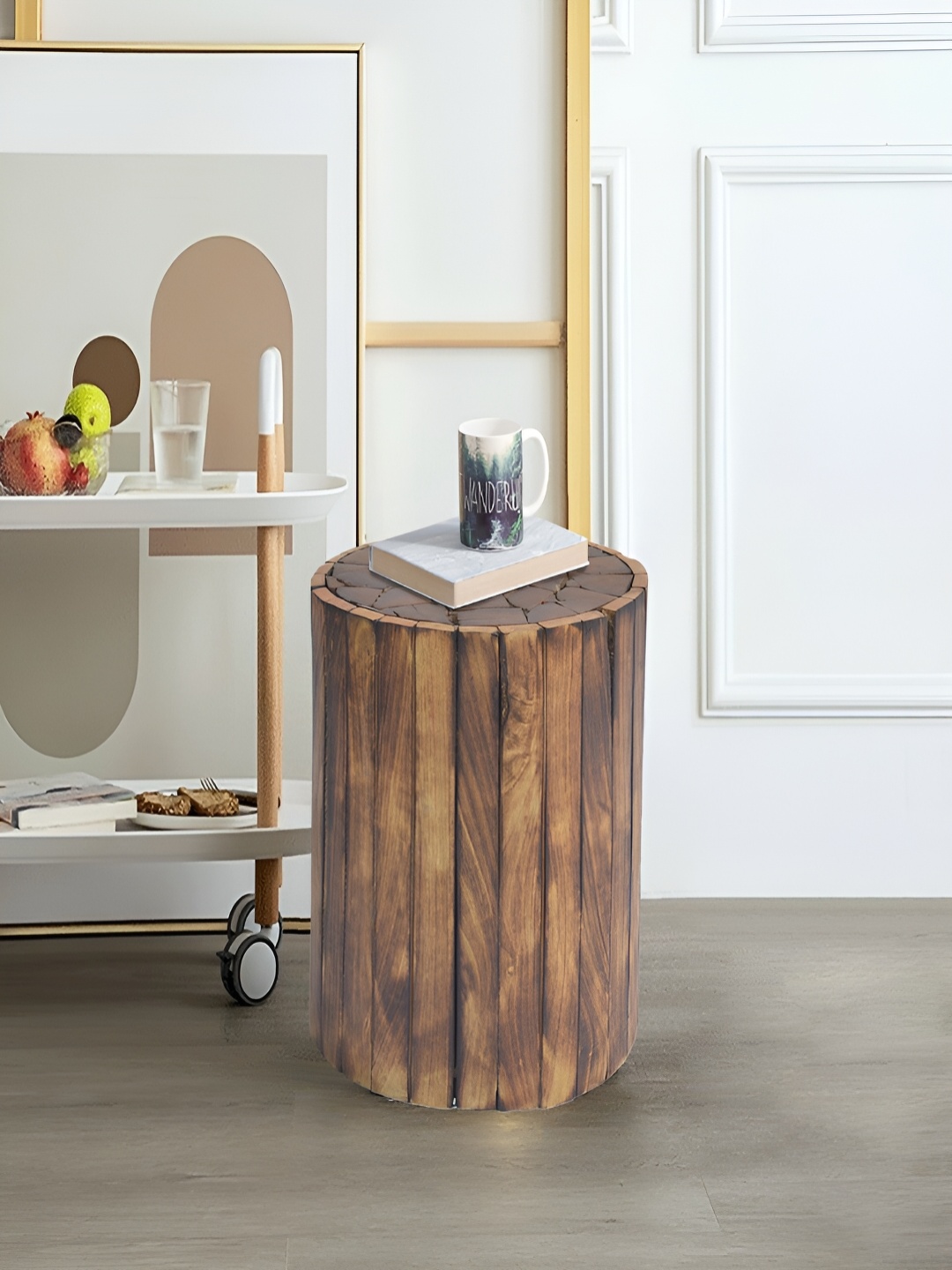 

COMFIDELITAS Brown Wood Foot Stool Ottoman