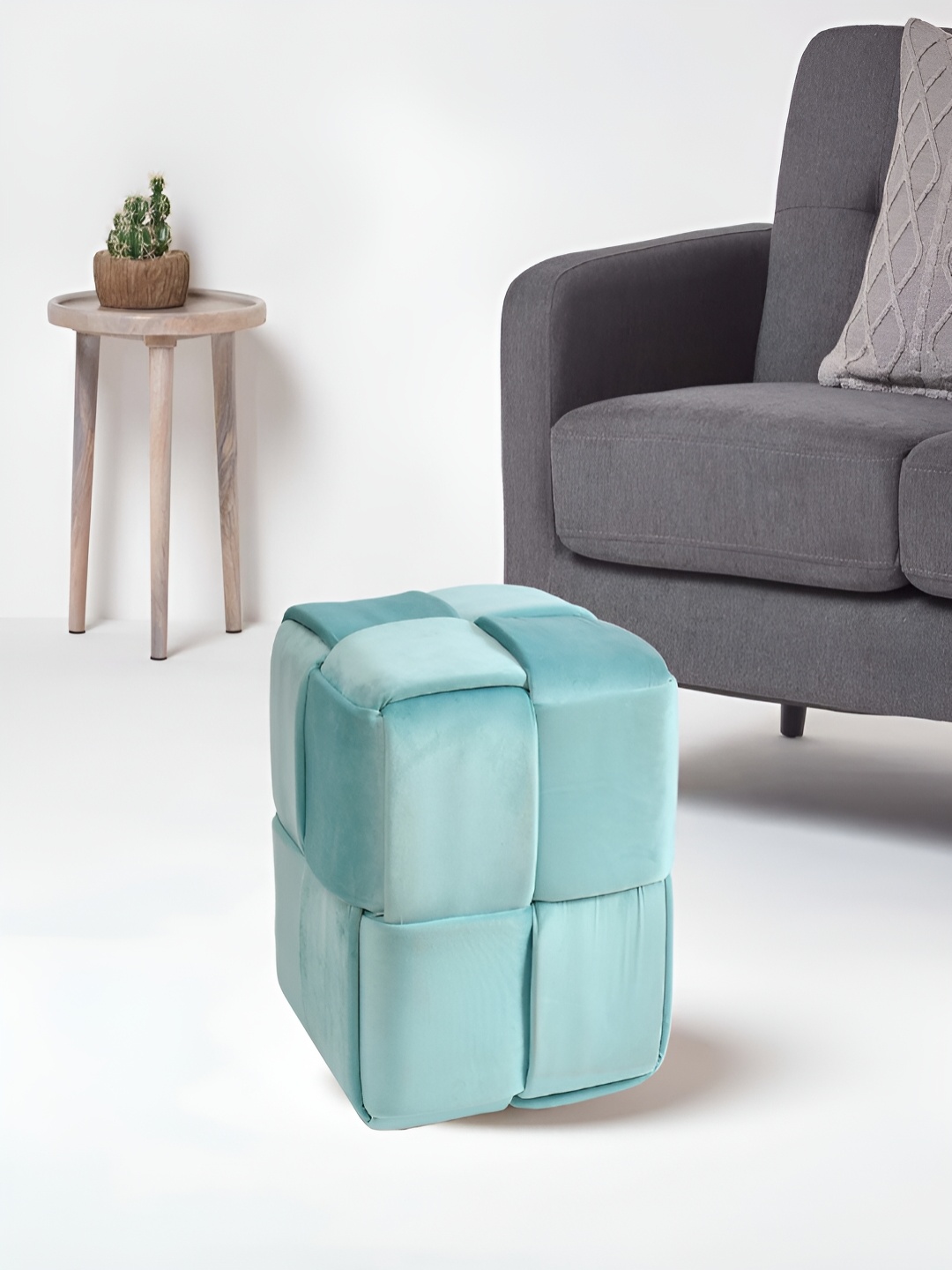 

COMFIDELITAS Turquoise Blue Sqaure Shaped Pouffe Ottoman