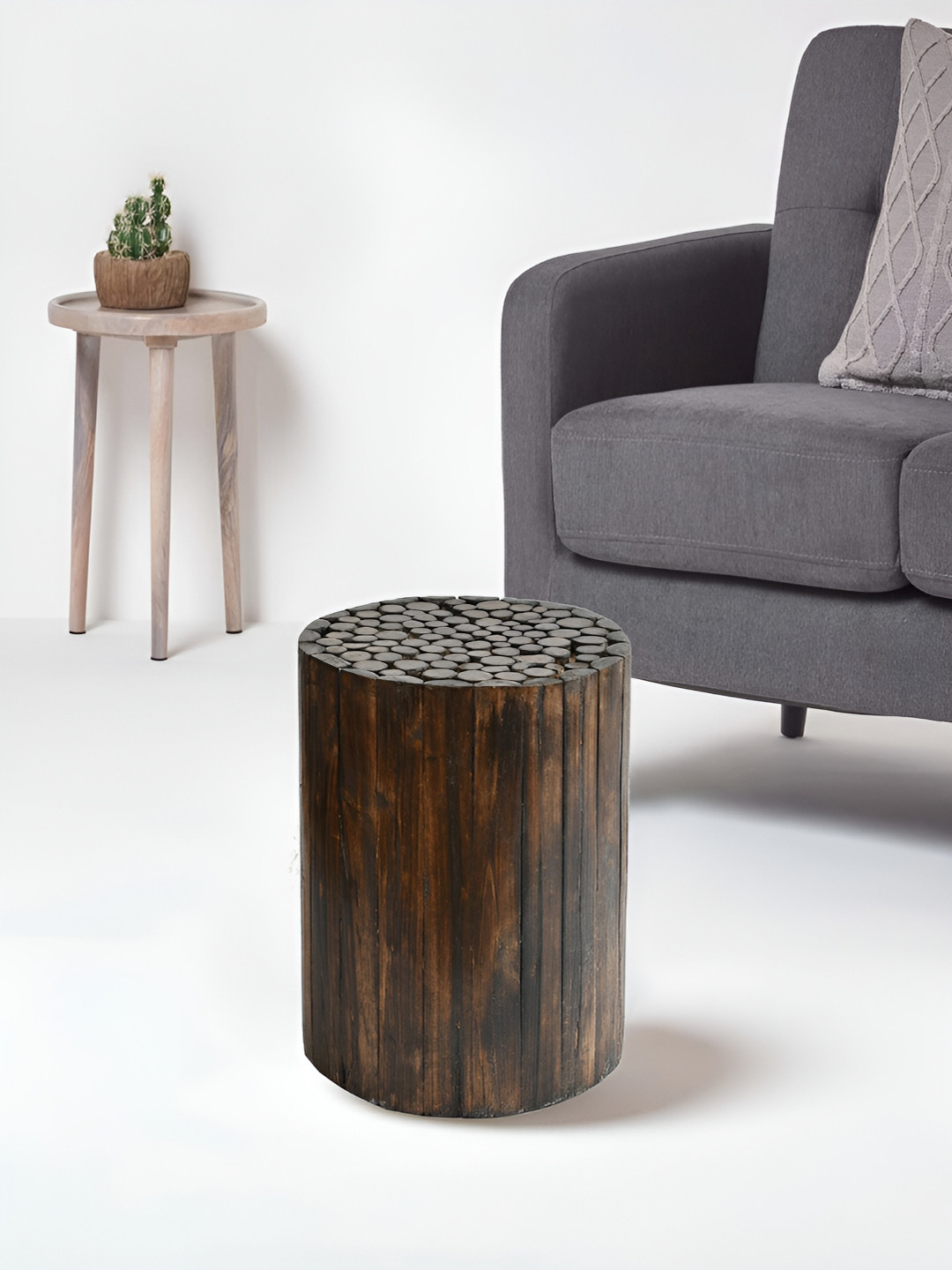 

COMFIDELITAS Brown Wood Foot Stool Ottoman